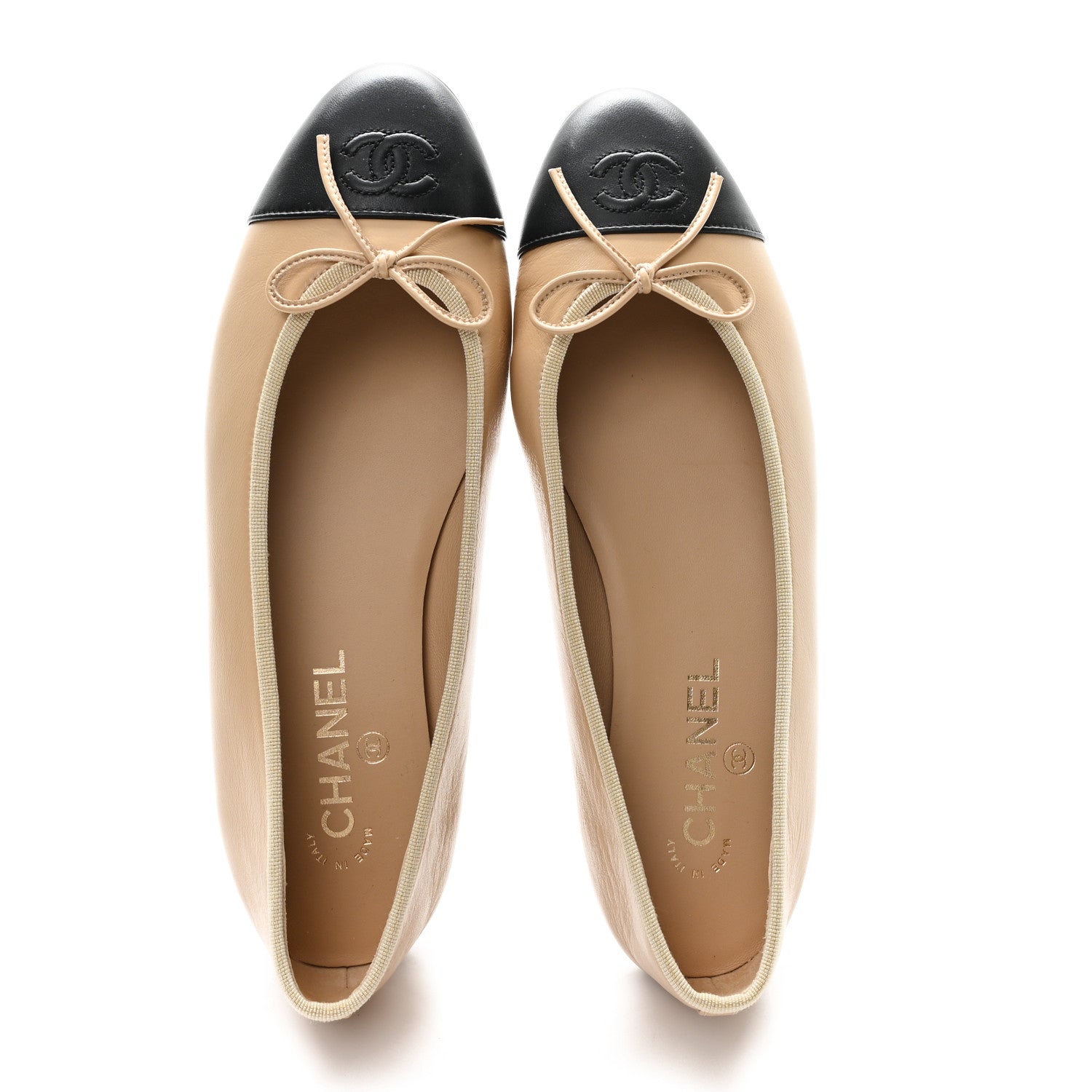 Lambskin Cap Toe CC Ballerina Flats 41.5 Beige Black