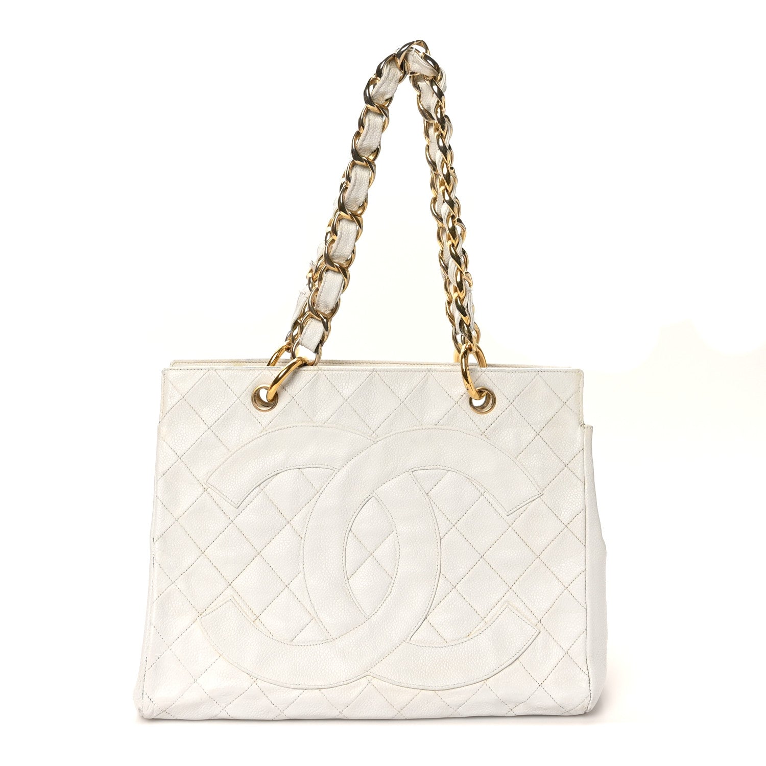 Caviar Quilted Timeless CC Shopping Tote White
