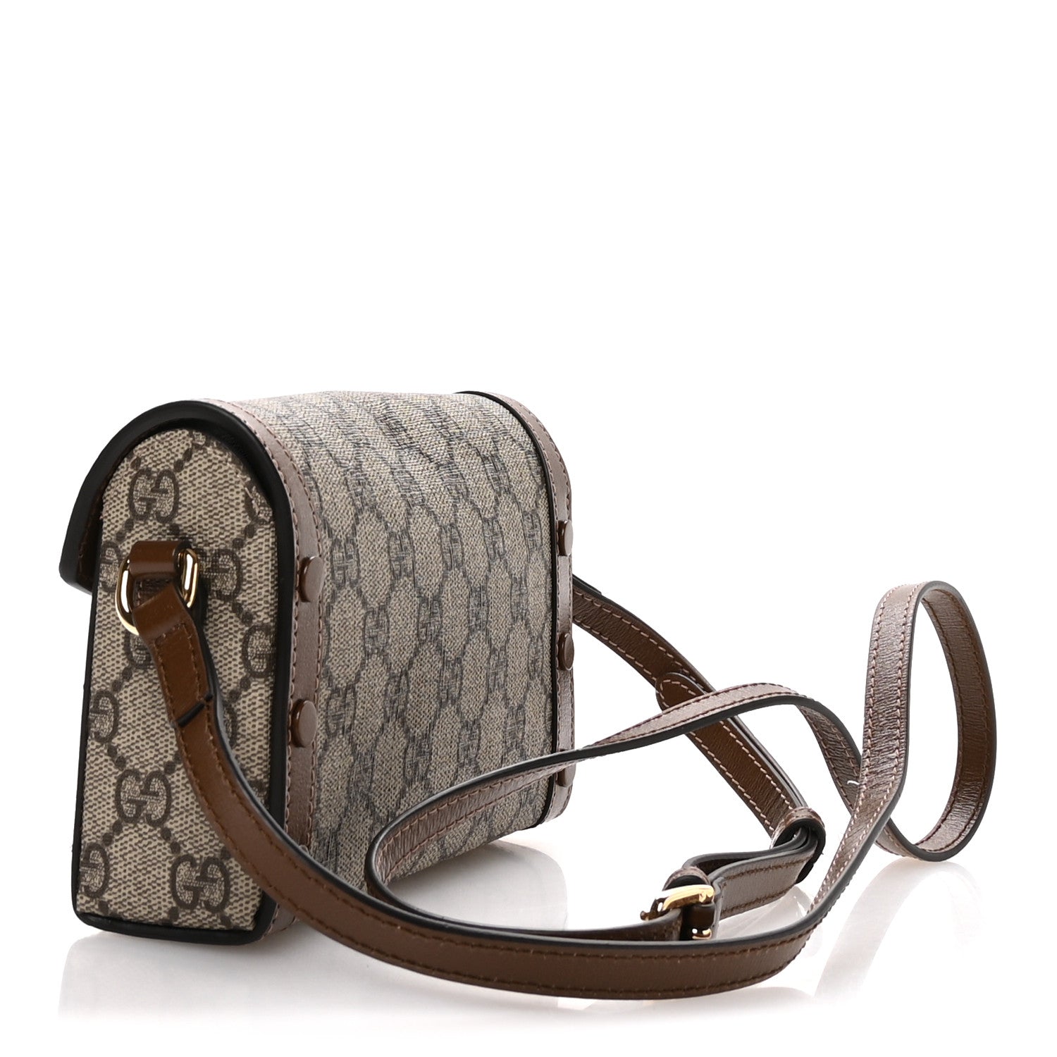 GG Supreme Monogram Mini Horsebit 1955 Shoulder Bag Beige Brown Sugar