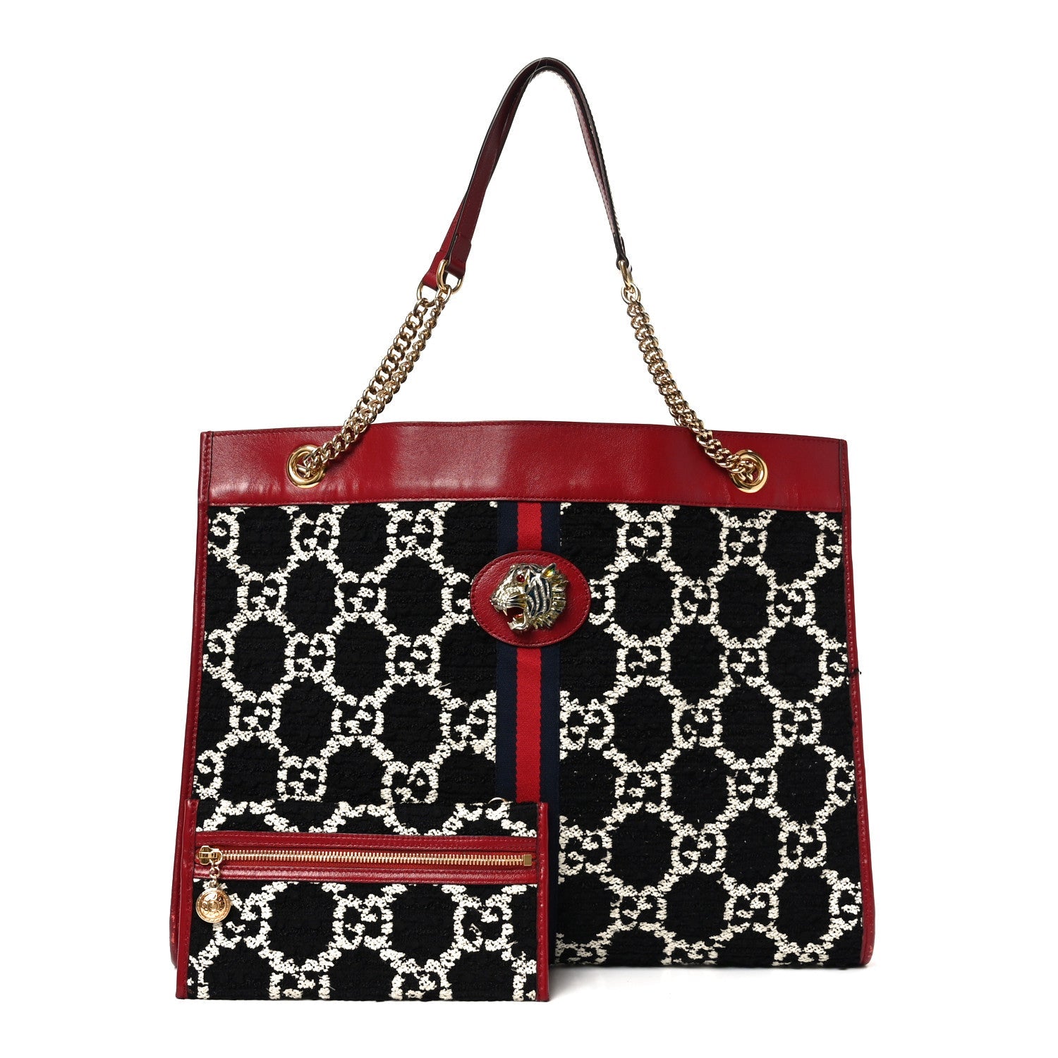 Tweed GG Monogram Large Rajah Chain Tote Romantic Cherry Black White