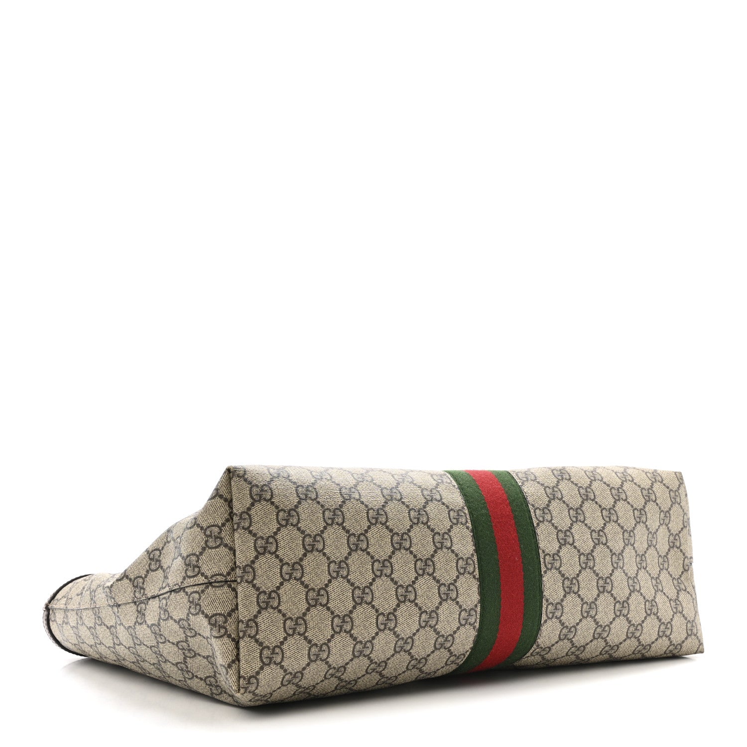GG Supreme Monogram Textured Calfskin Web Medium Ophidia Shopping Tote Beige Ebony New Acero