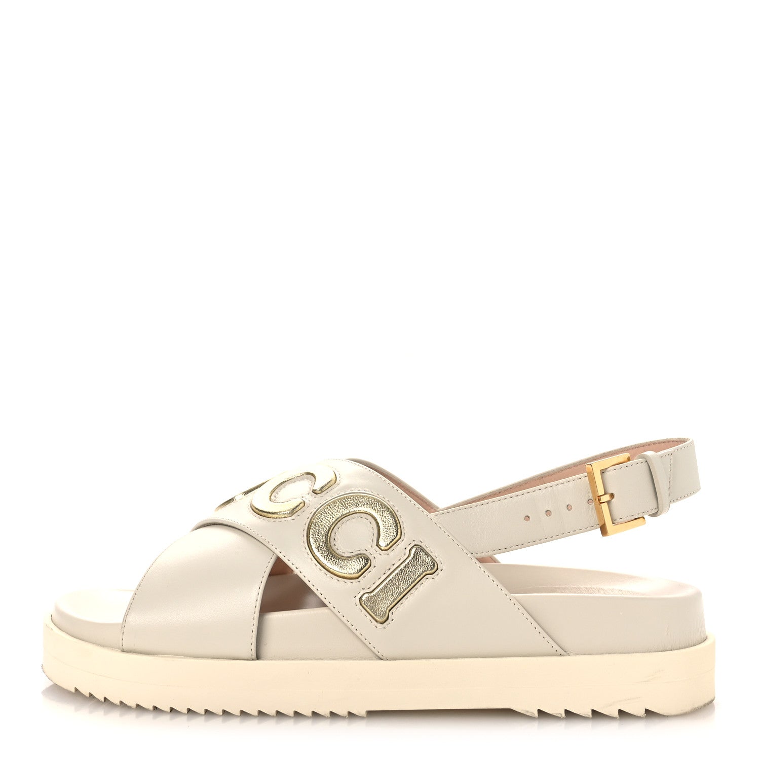 Calfskin Elizabeth Nappa Charlotte Logo Slingback Sandals 37.5 Mystic White Platino