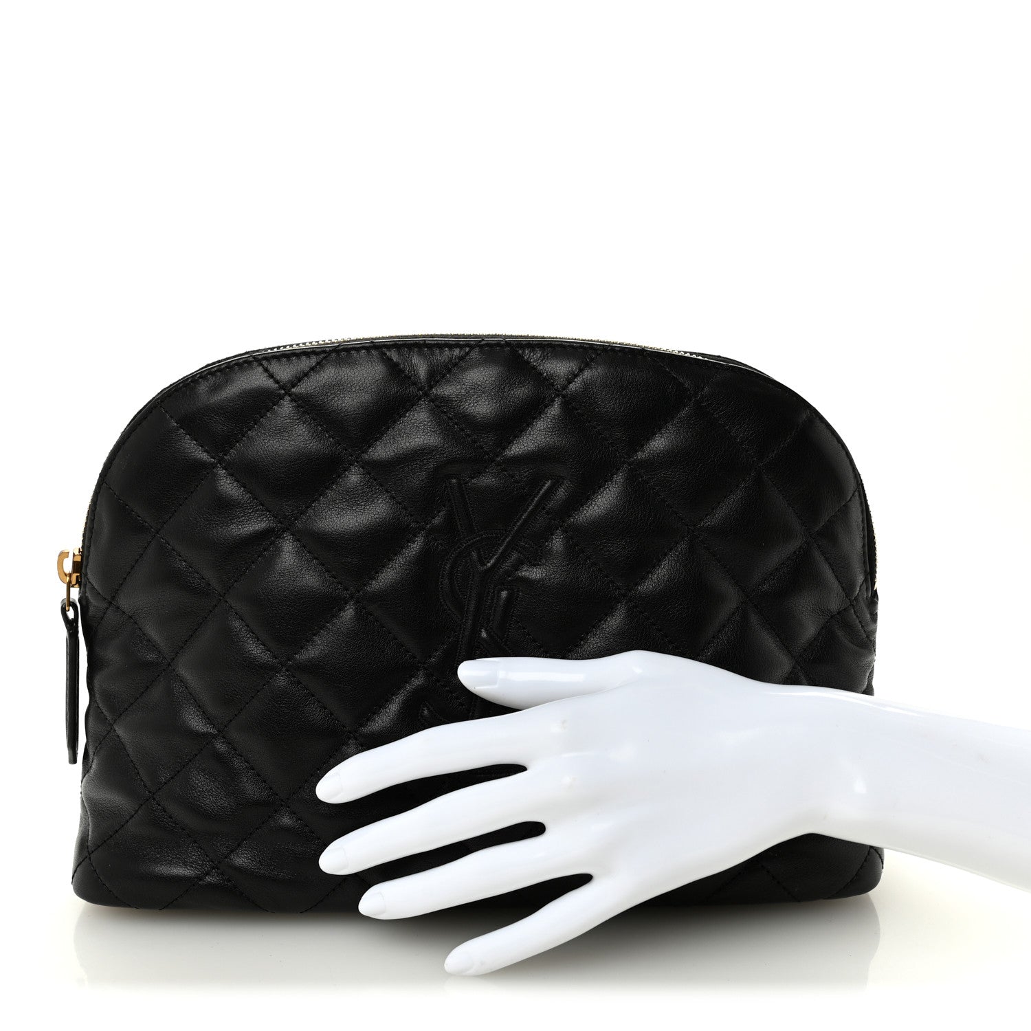 Calfskin Quilted Embroidered Cassandre Large Cosmetic Pouch Black