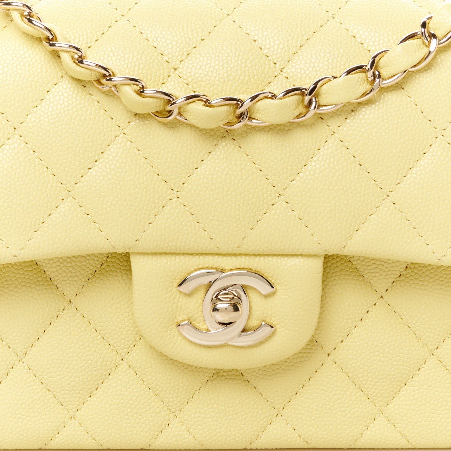 Caviar Quilted Small Double Flap Light Yellow