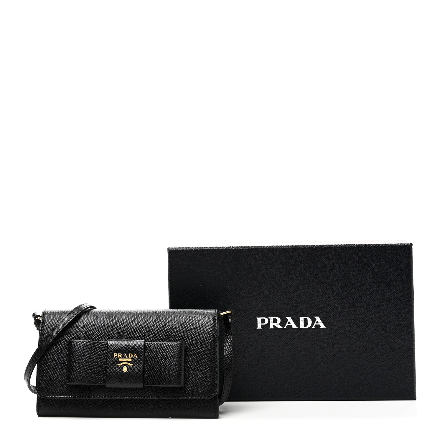 Saffiano Bow Flap Wallet Black