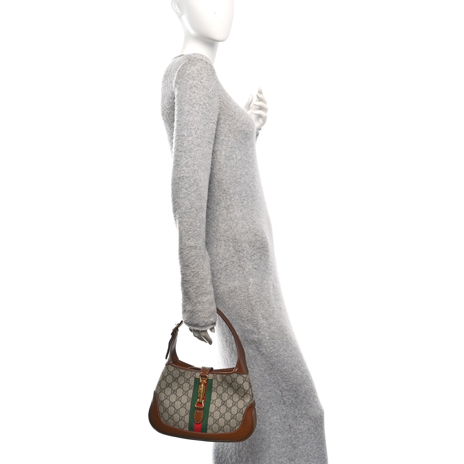 GG Supreme Monogram Azalea Calfskin Web Small Jackie 1961 Hobo Beige Ebony Brown Sugar