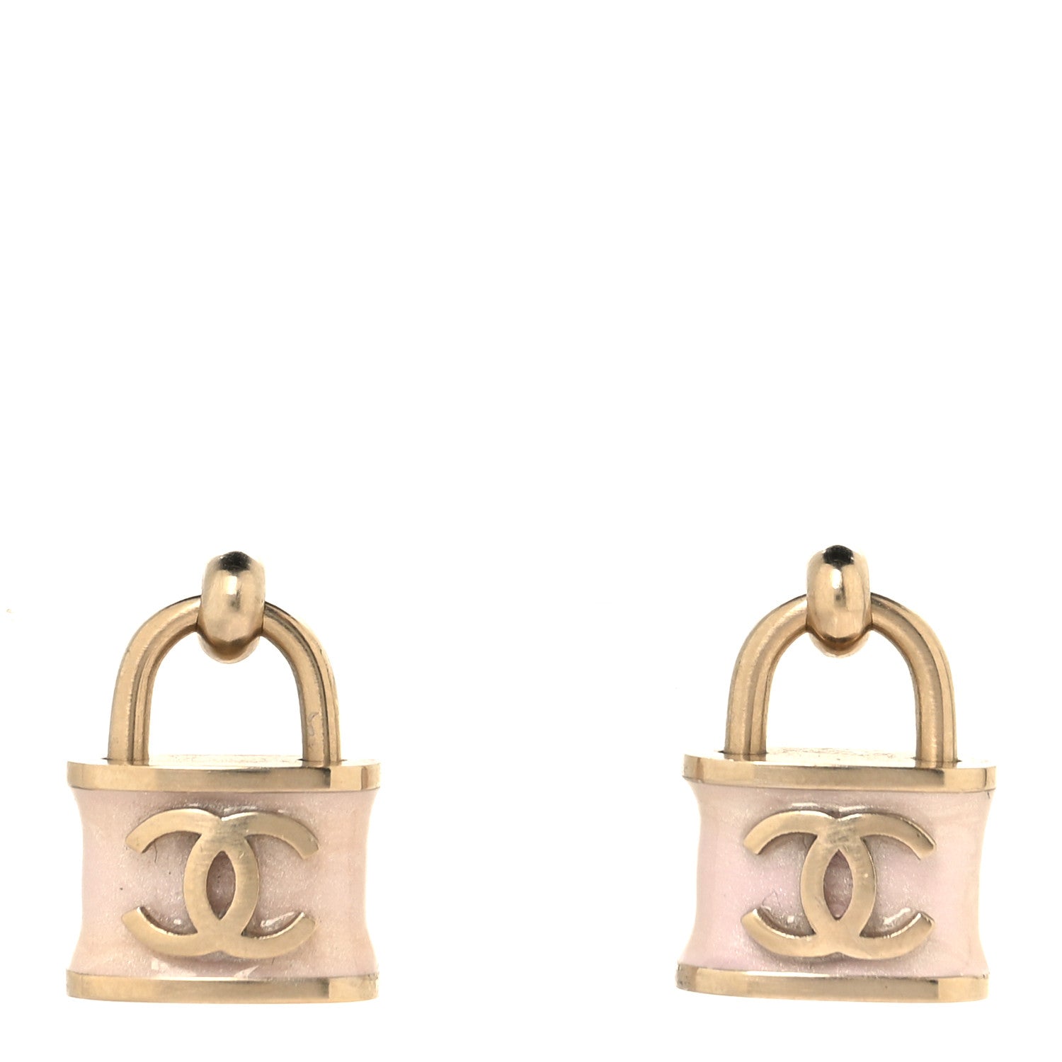 Resin Glitter Padlock CC Earrings Light Pink Gold