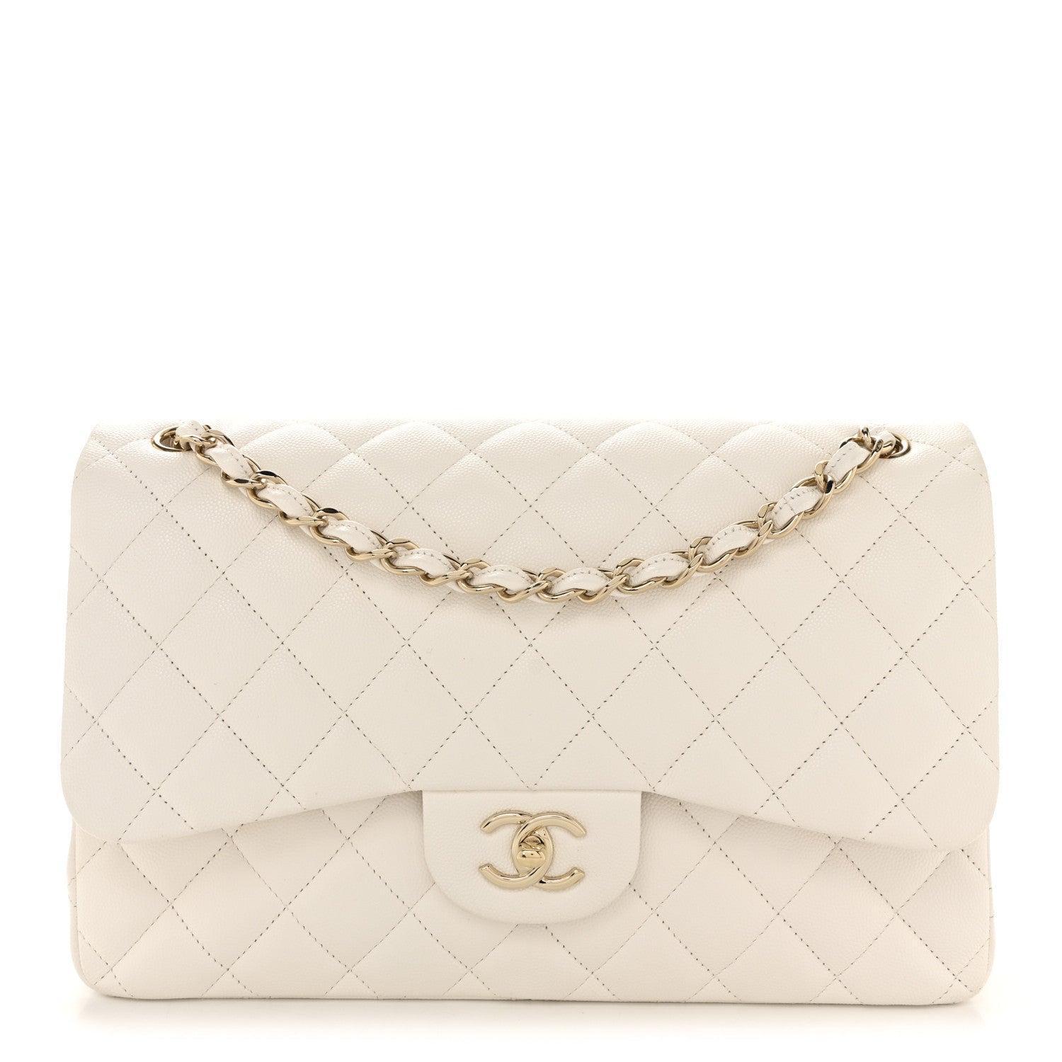 Caviar Quilted Jumbo Double Flap White