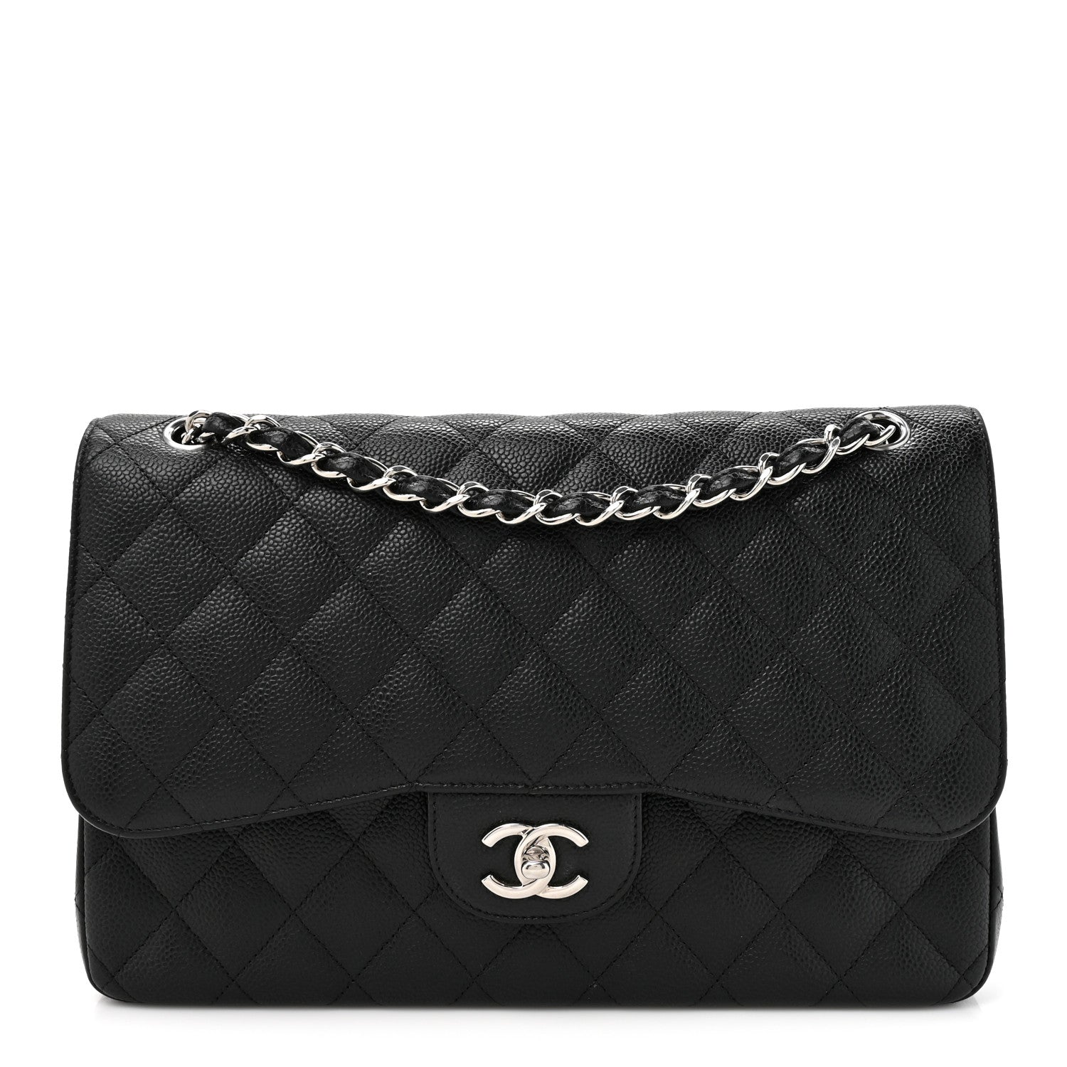 Caviar Quilted Jumbo Double Flap Black