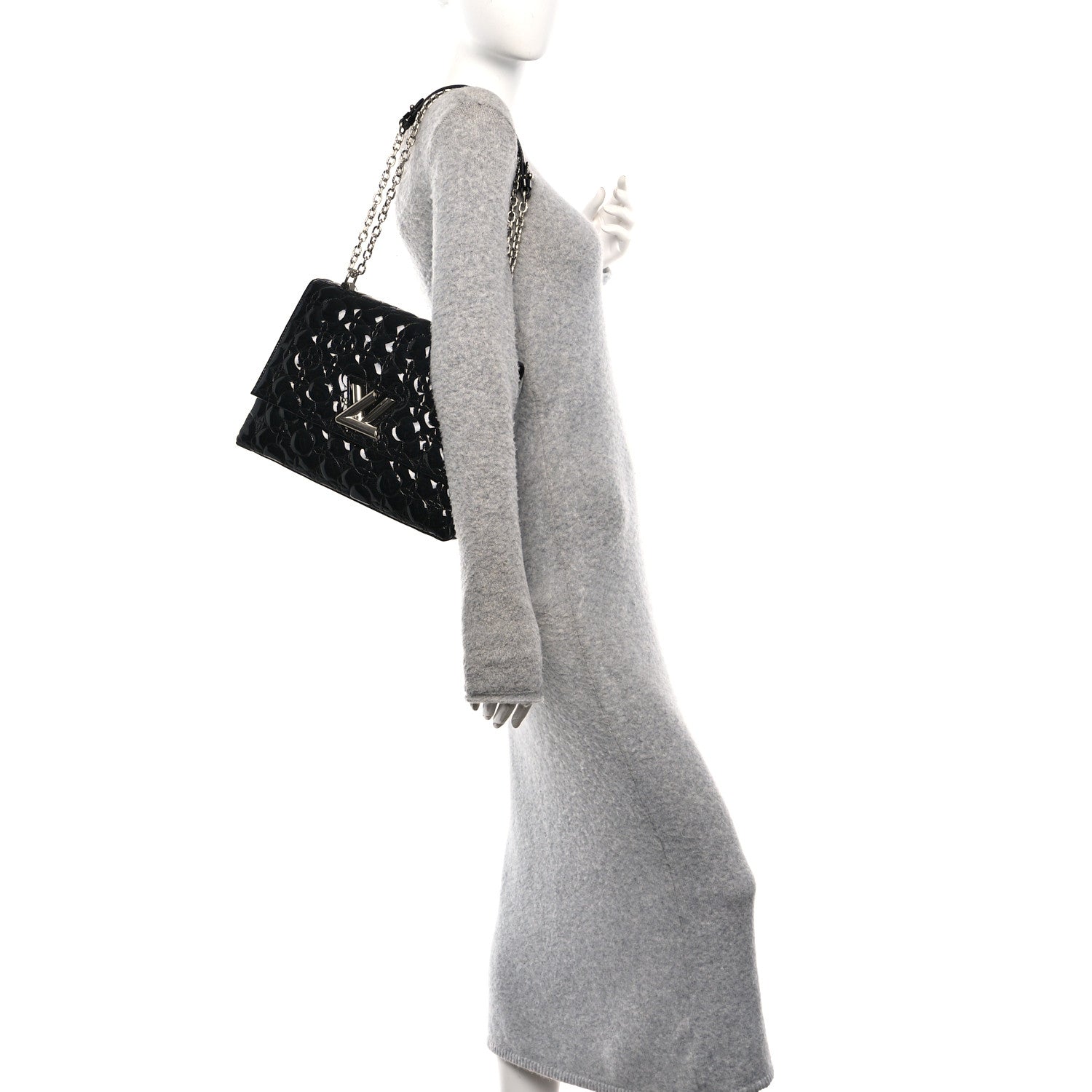 Vernis Flower Quilted Twist Shoulder Bag GM Black