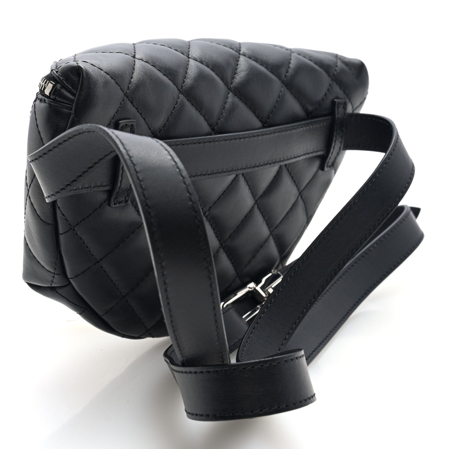Lambskin Quilted Waist Belt Bag Black