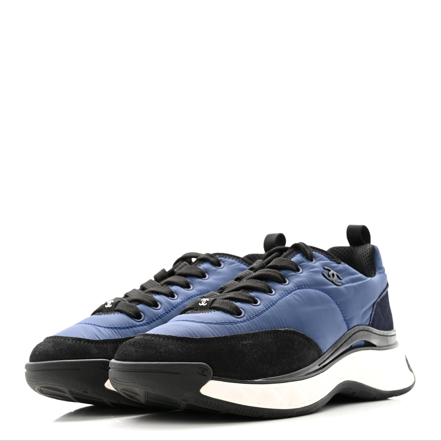 Nylon Suede Calfskin Womens Logo Sneakers 41 Dark Navy Blue