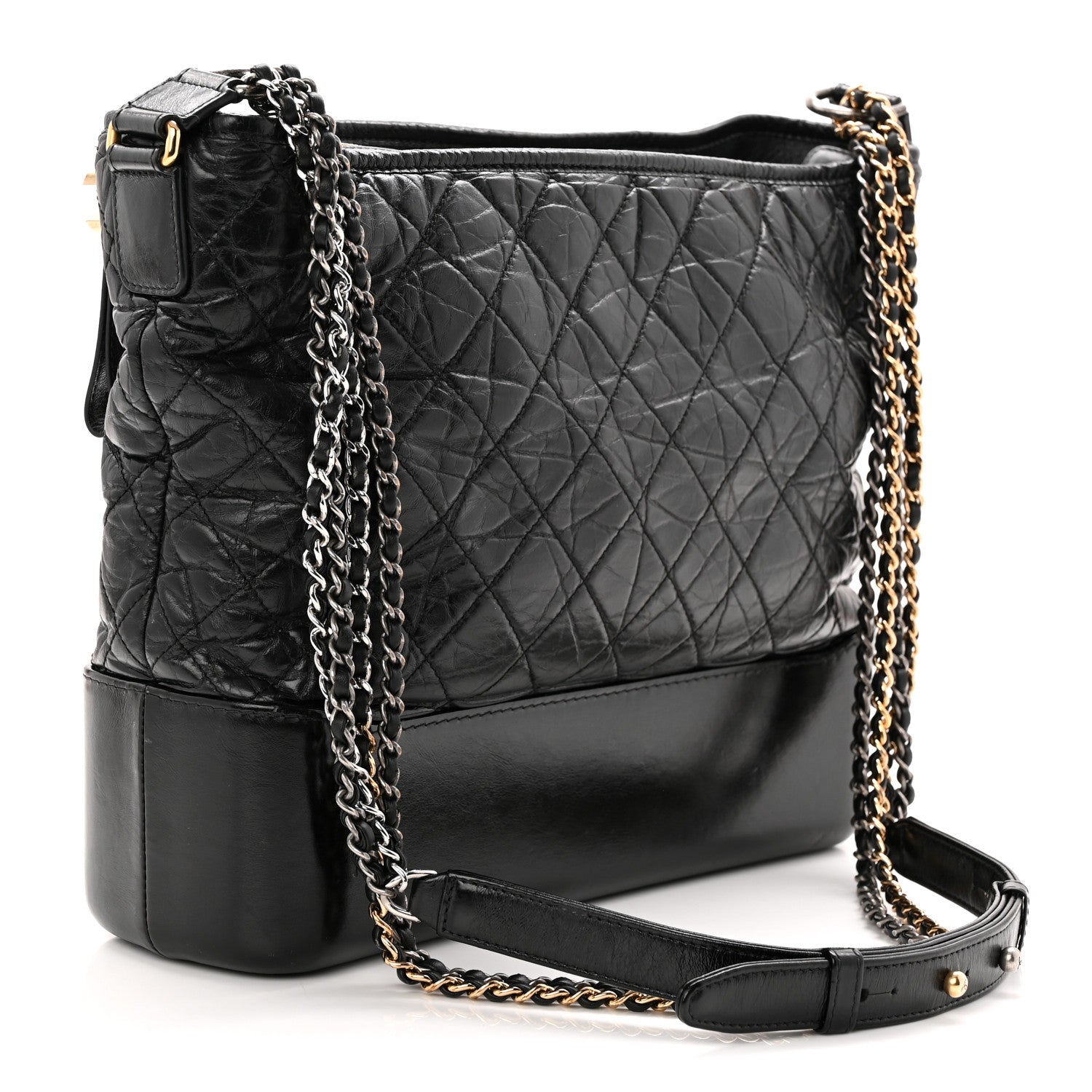 Aged Calfskin Quilted Large Gabrielle Hobo Black