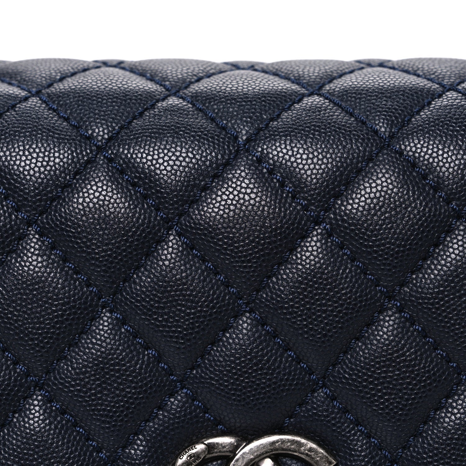 Caviar Quilted Small Coco Handle Flap Navy