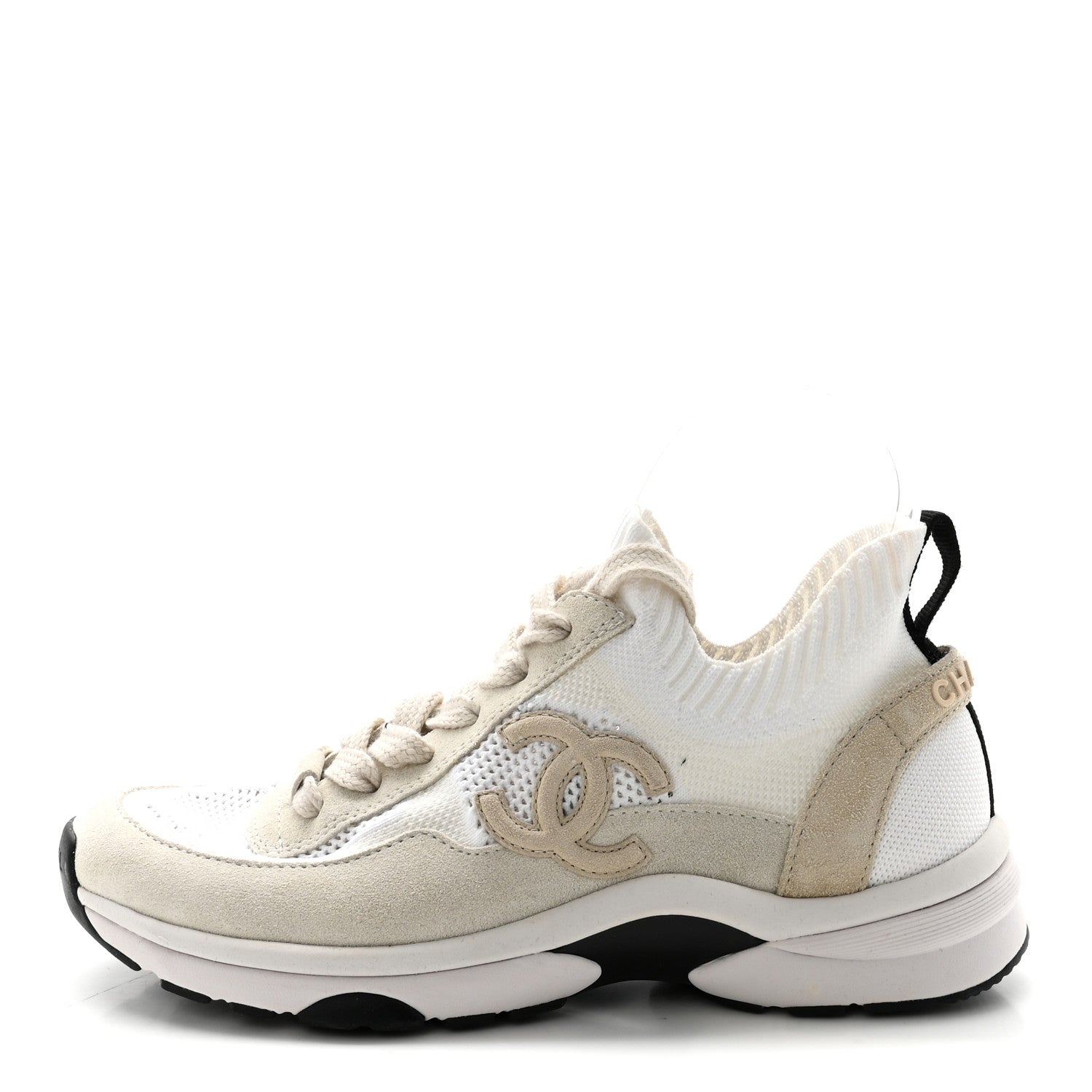 Mesh Suede Fabric Womens CC Sneakers 38 White Ivory Light Beige