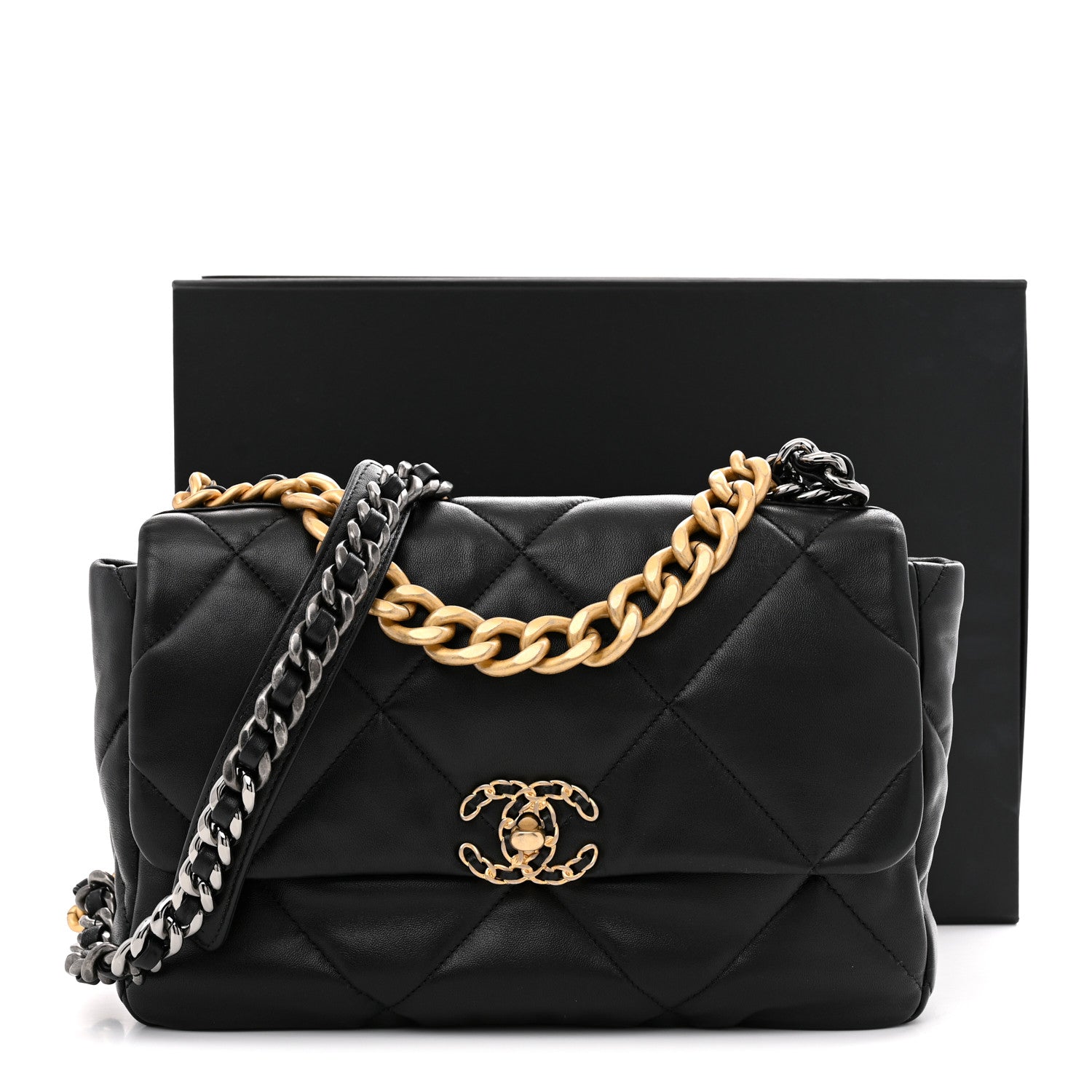 Lambskin Quilted Large Chanel 19 Flap Black