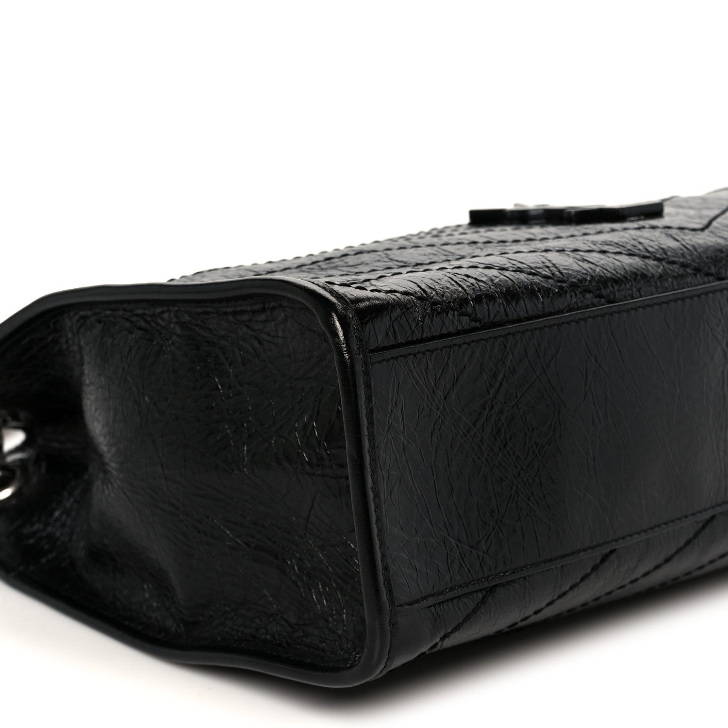 Crinkled Calfskin Matelasse Monogram Medium Niki Shopper Tote Black