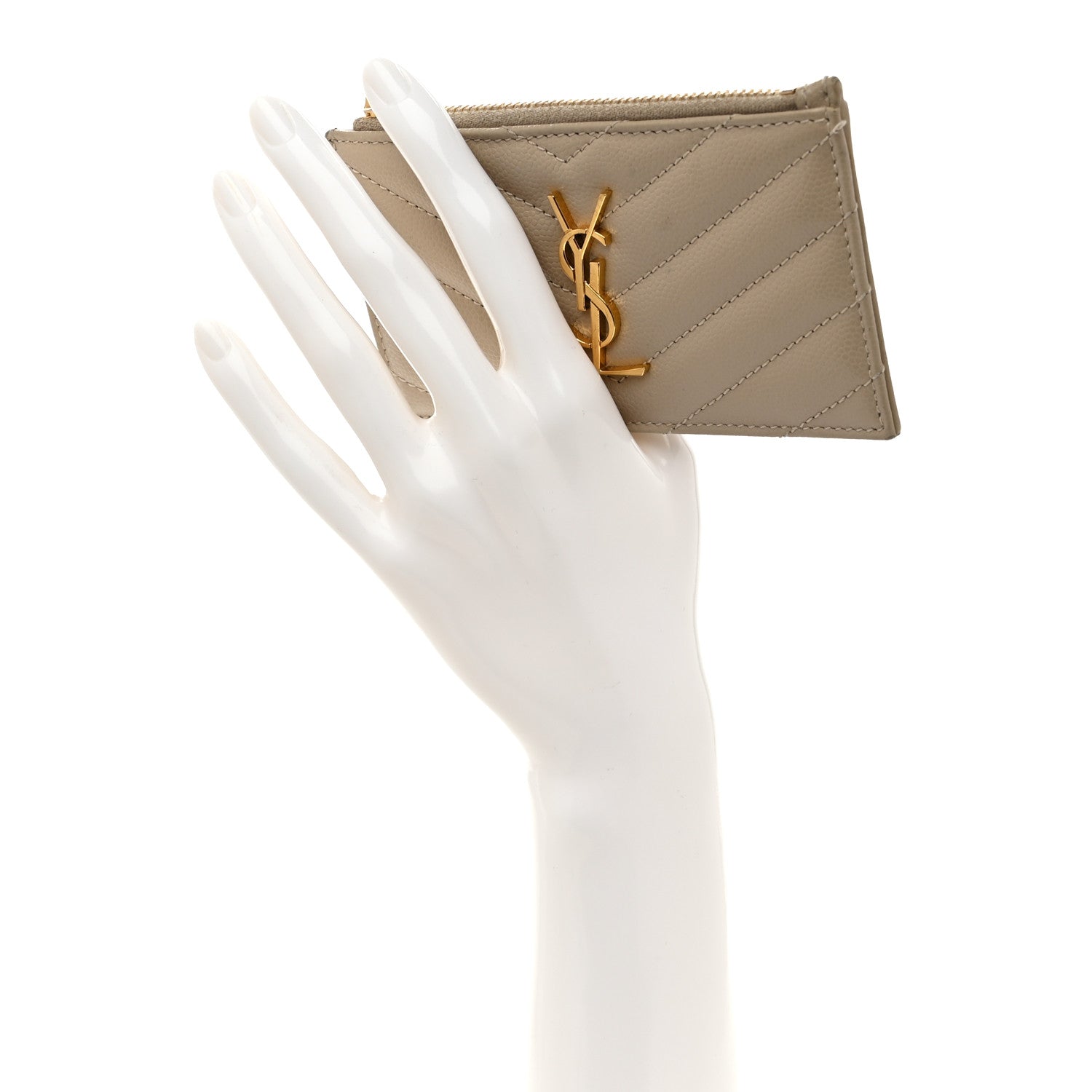 Grain De Poudre Matelasse Chevron Monogram Fragments Zippered Card Case Sea Salt