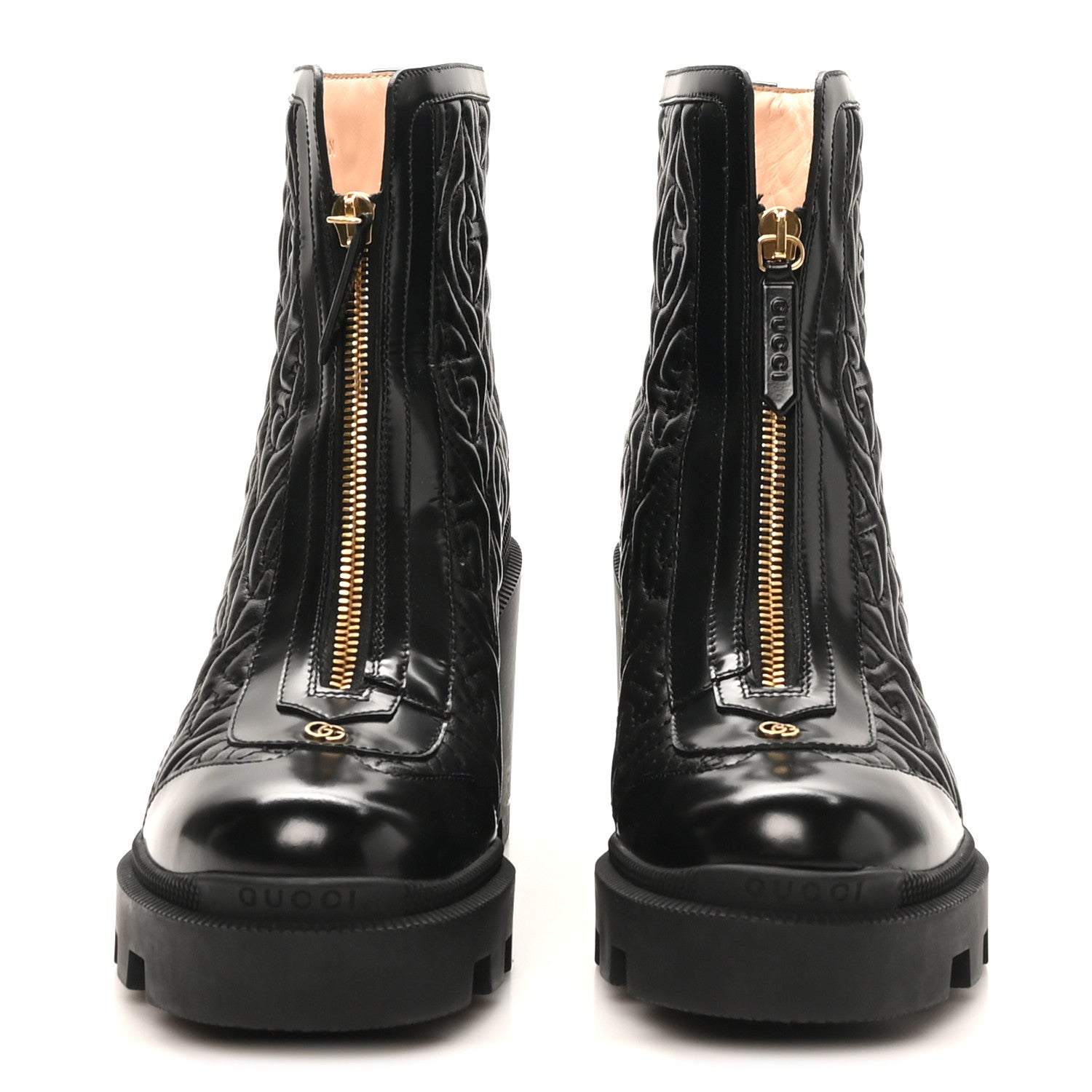 Calfskin Nappa Rhombus Quilted Trip Ankle Boots 36.5 Black