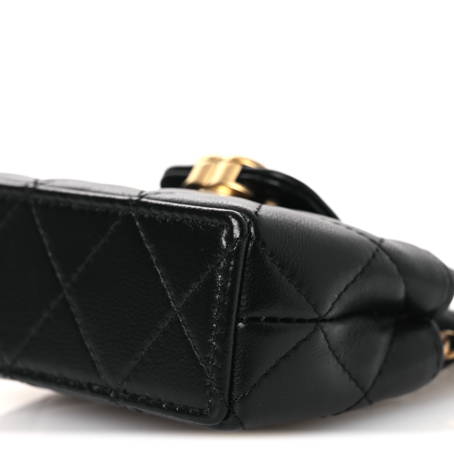 Shiny Lambskin Quilted Mini Kelly Bag Charm Black