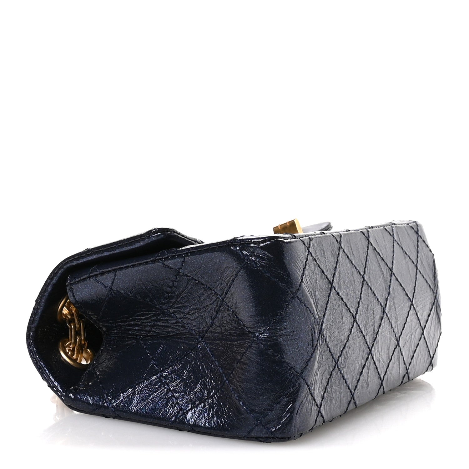 Iridescent Aged Calfskin Quilted 2.55 Reissue Mini Flap Navy