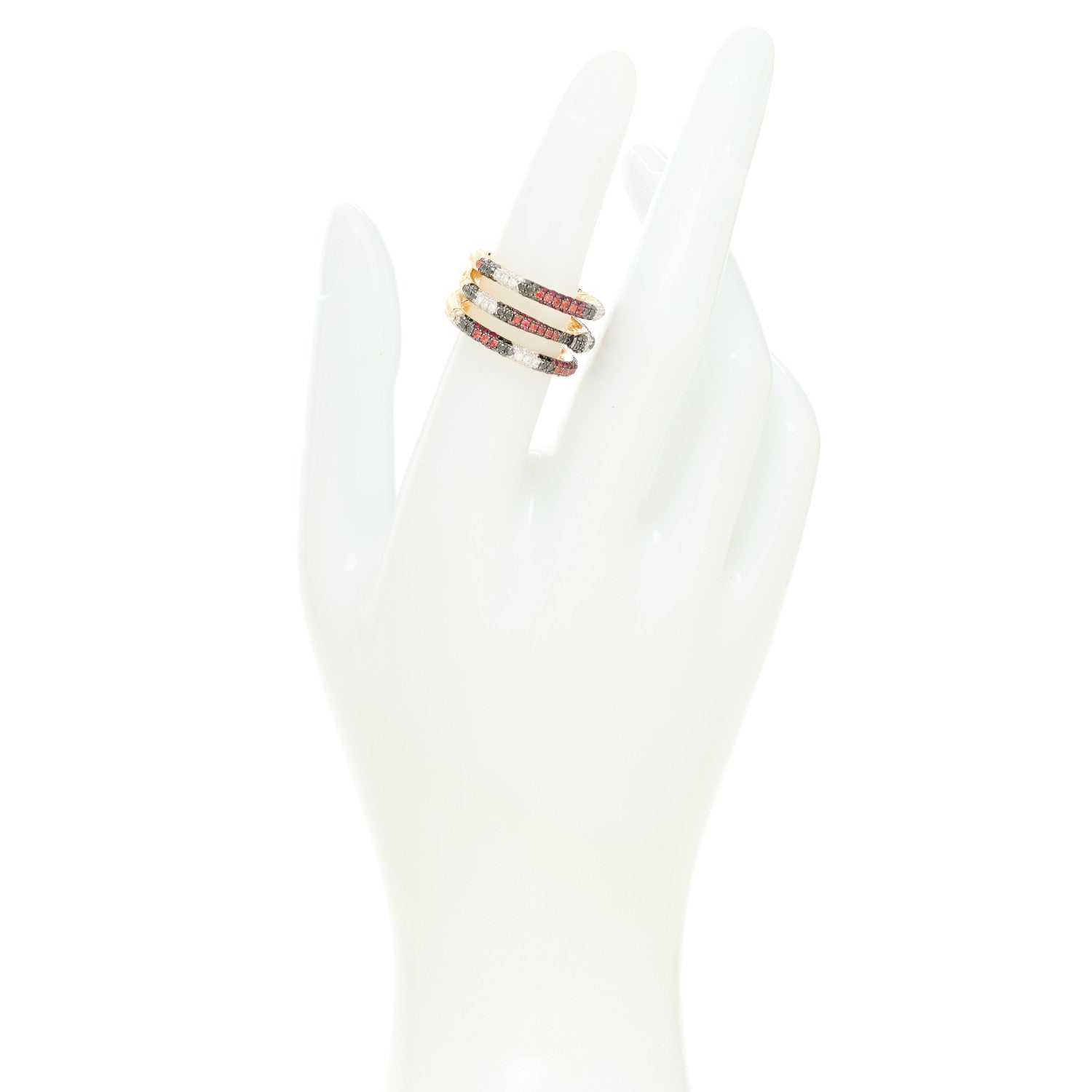 18K Yellow Gold Black Diamond Topaz Sapphire Diamond Ouroboros Snake Three-Row Ring 53 6.25