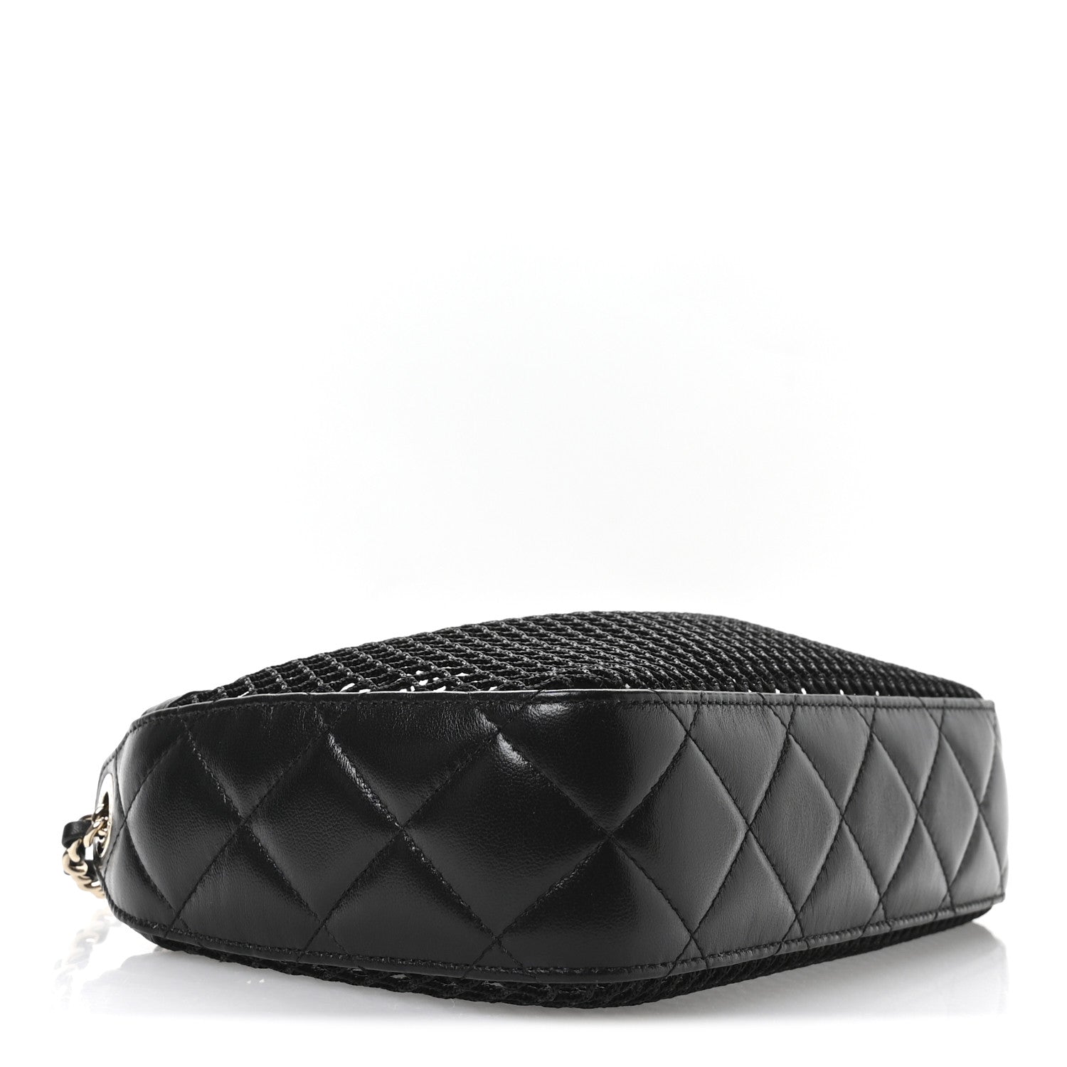 Mesh Shiny Lambskin Clutch With Chain  Black