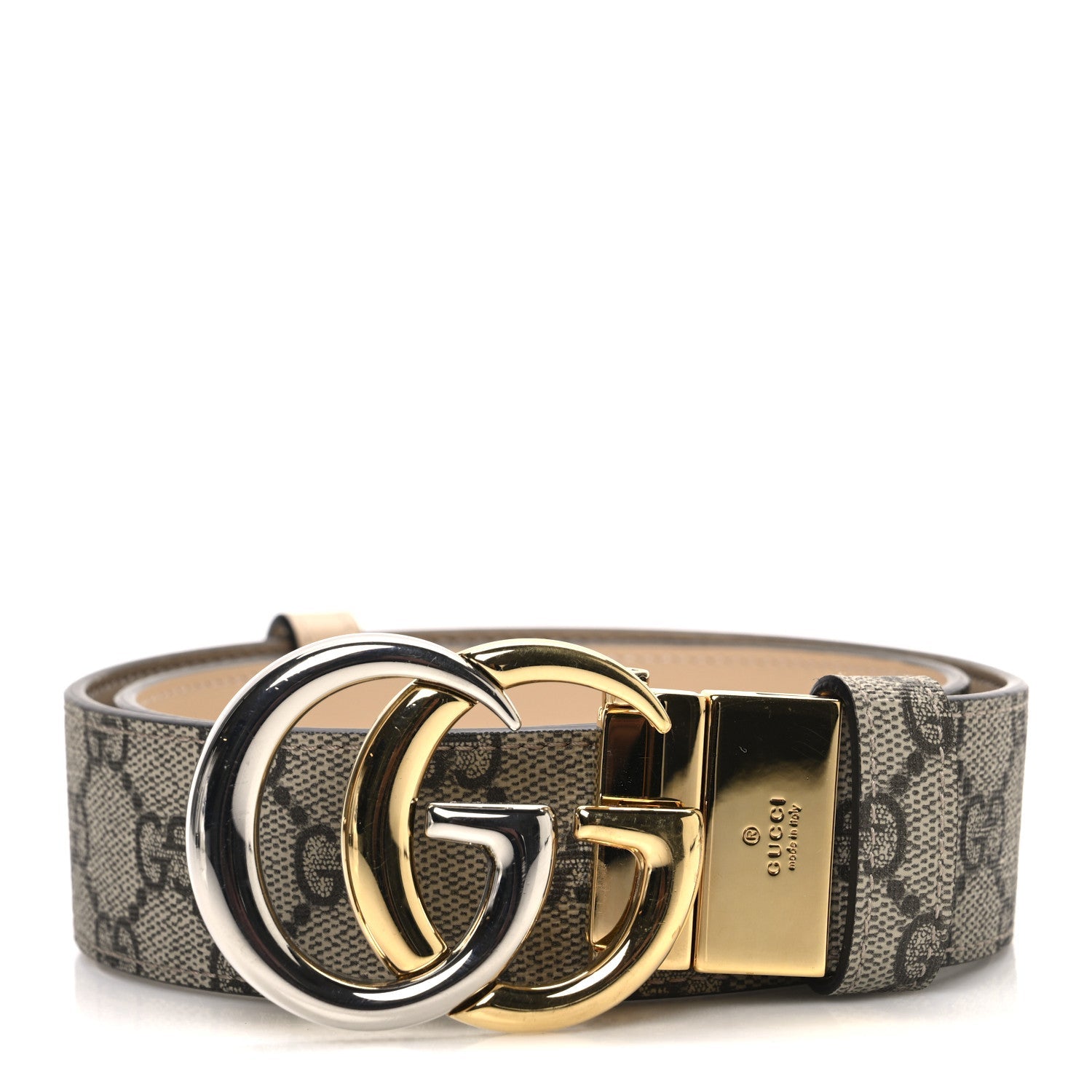 GG Supreme Monogram Plutone Calfskin Double G Reversible 37mm Belt  75 30 Beige Ebony Souffle Rose
