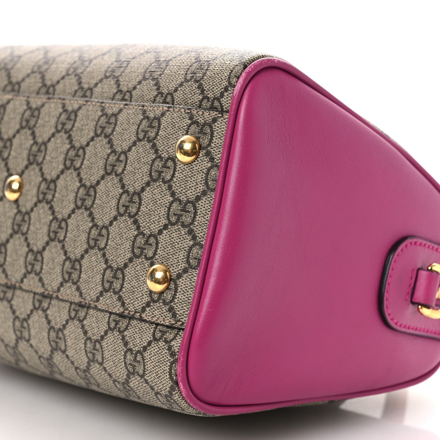 GG Supreme Monogram Moon Calfskin Small Boston Beige Ebony Hibiscus Red New Rosette