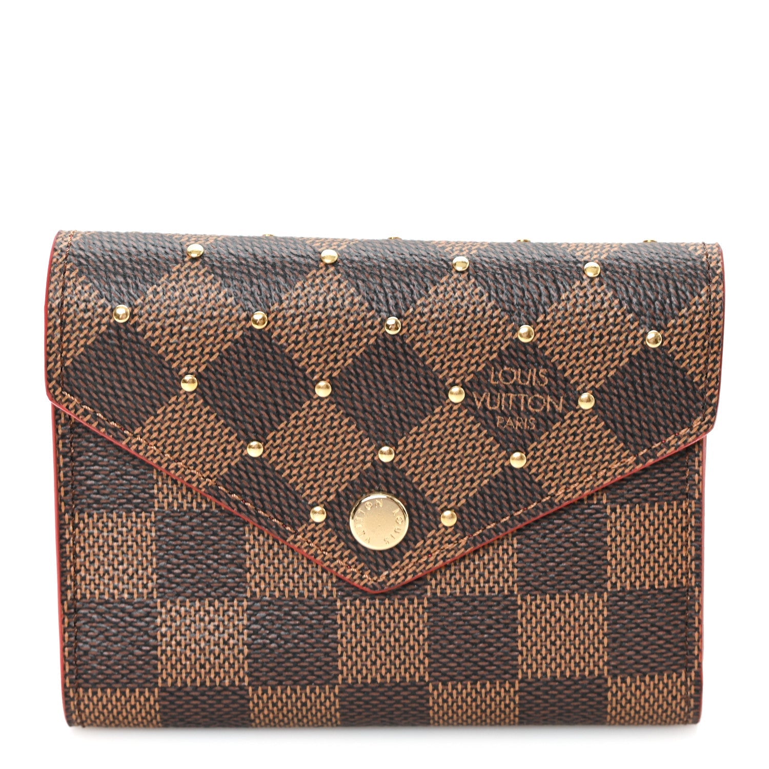 Damier Ebene Studded Victorine Wallet Cherry