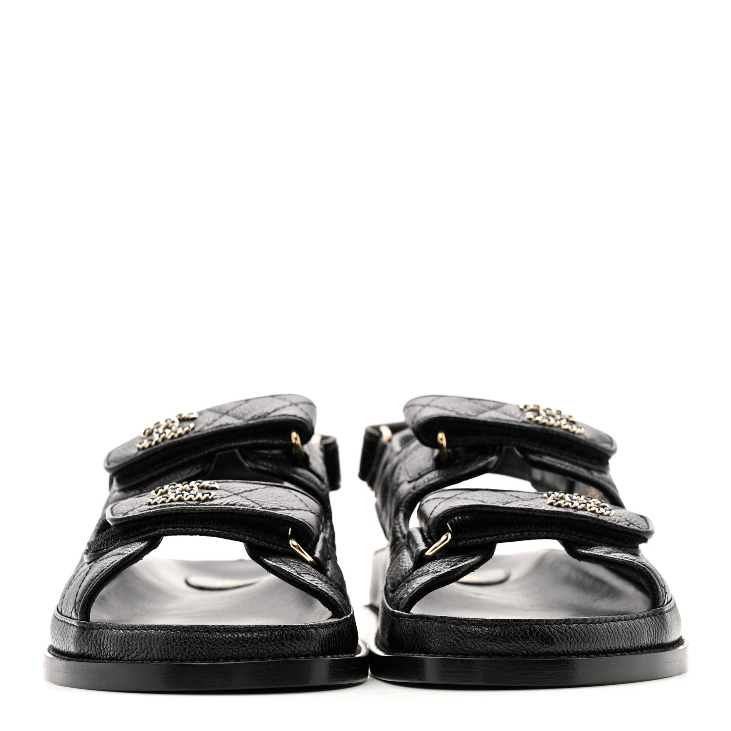 Grained Calfskin Velcro Dad Sandals 38.5 Black