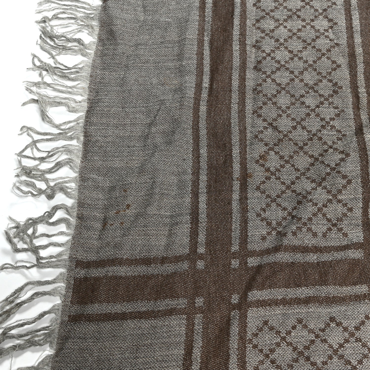 Wool Silk Fox Fur Monogram Shawl Scarf Brown