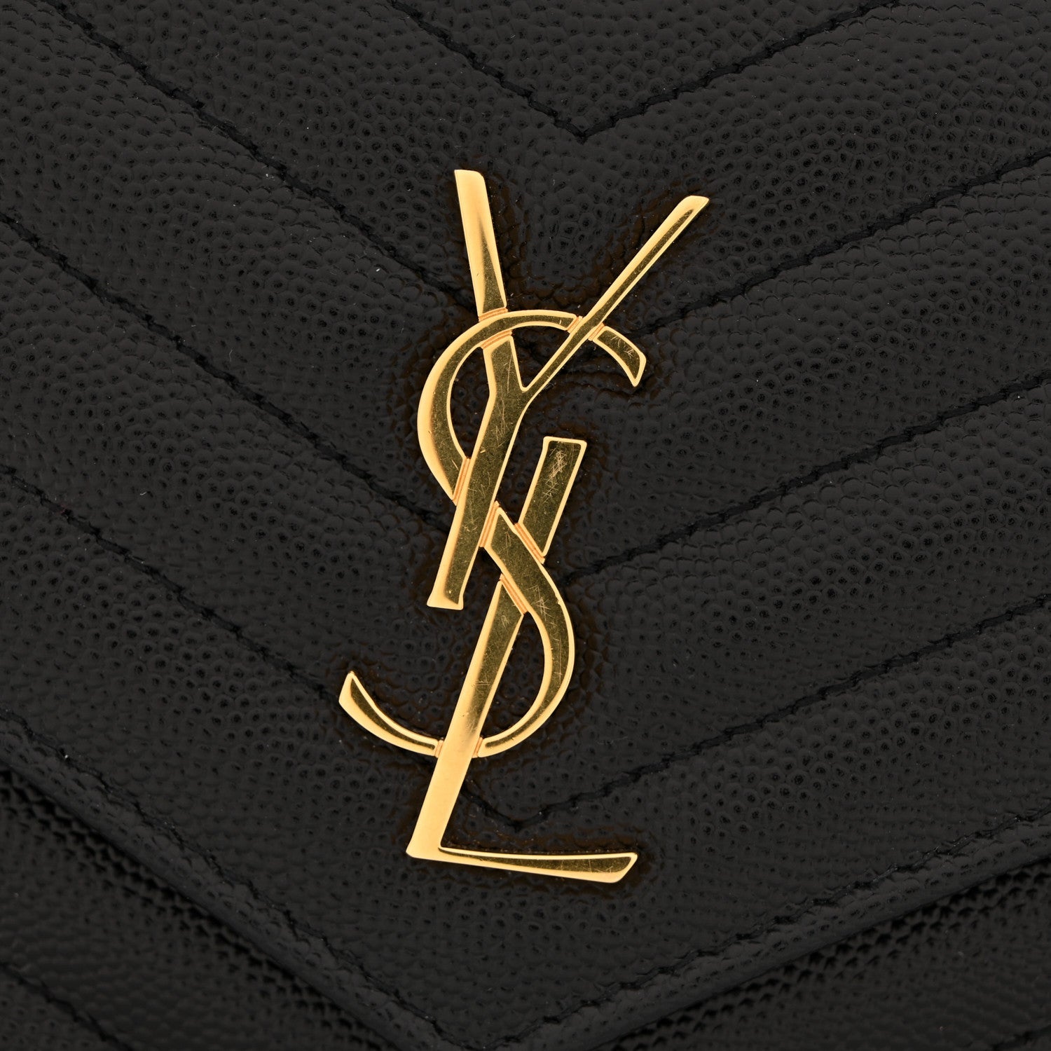 Grain De Poudre Matelasse Chevron Monogram Envelope Chain Wallet Black