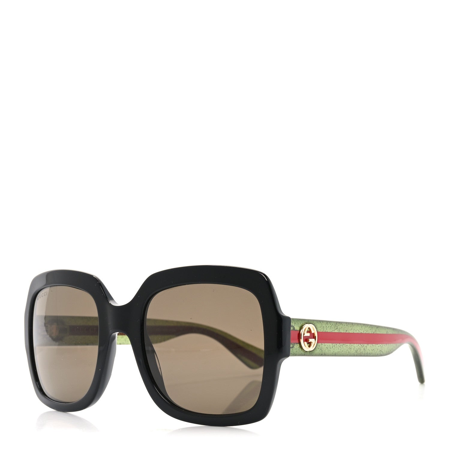 Acetate Square Frame Web Glitter Sunglasses GG0036S Black Green