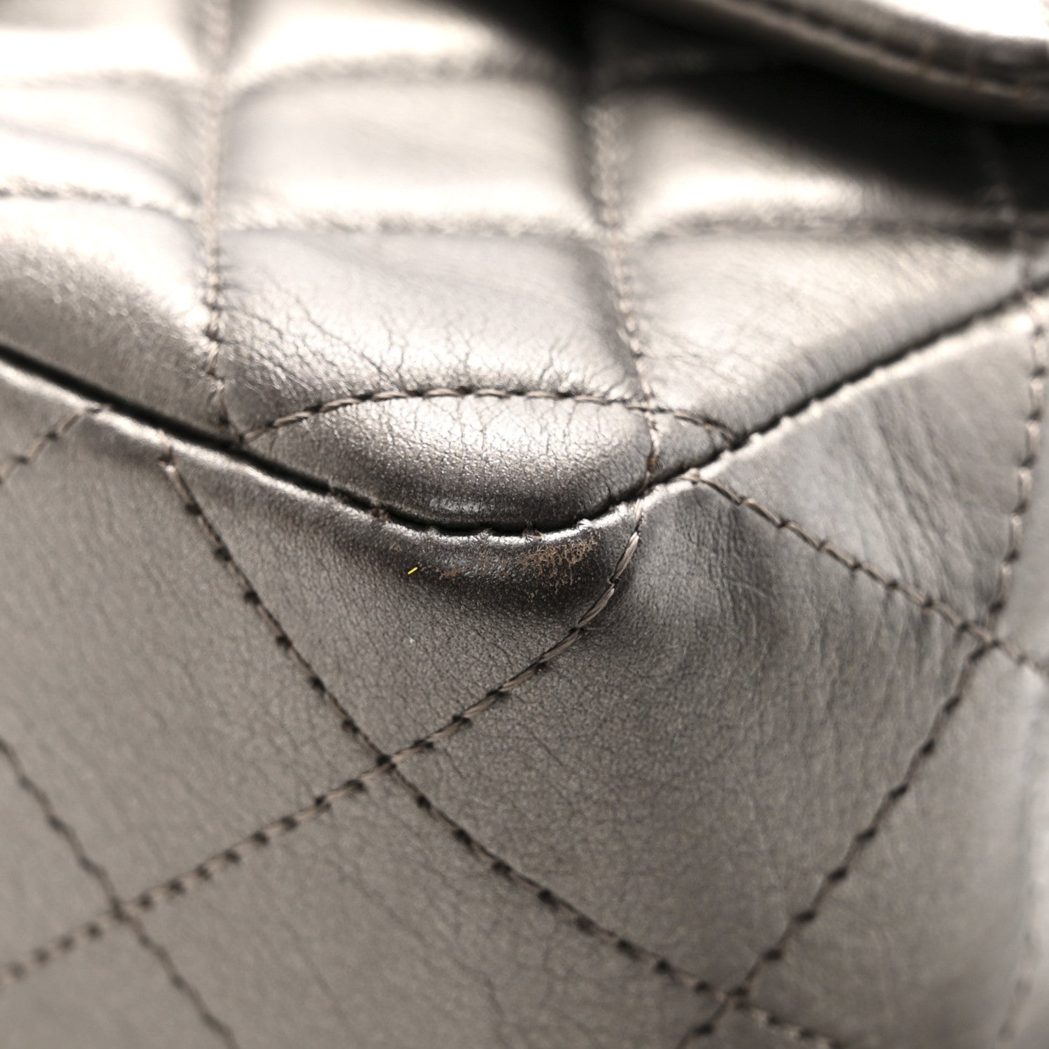 Metallic Lambskin Quilted Mini Rectangular Flap Ruthenium