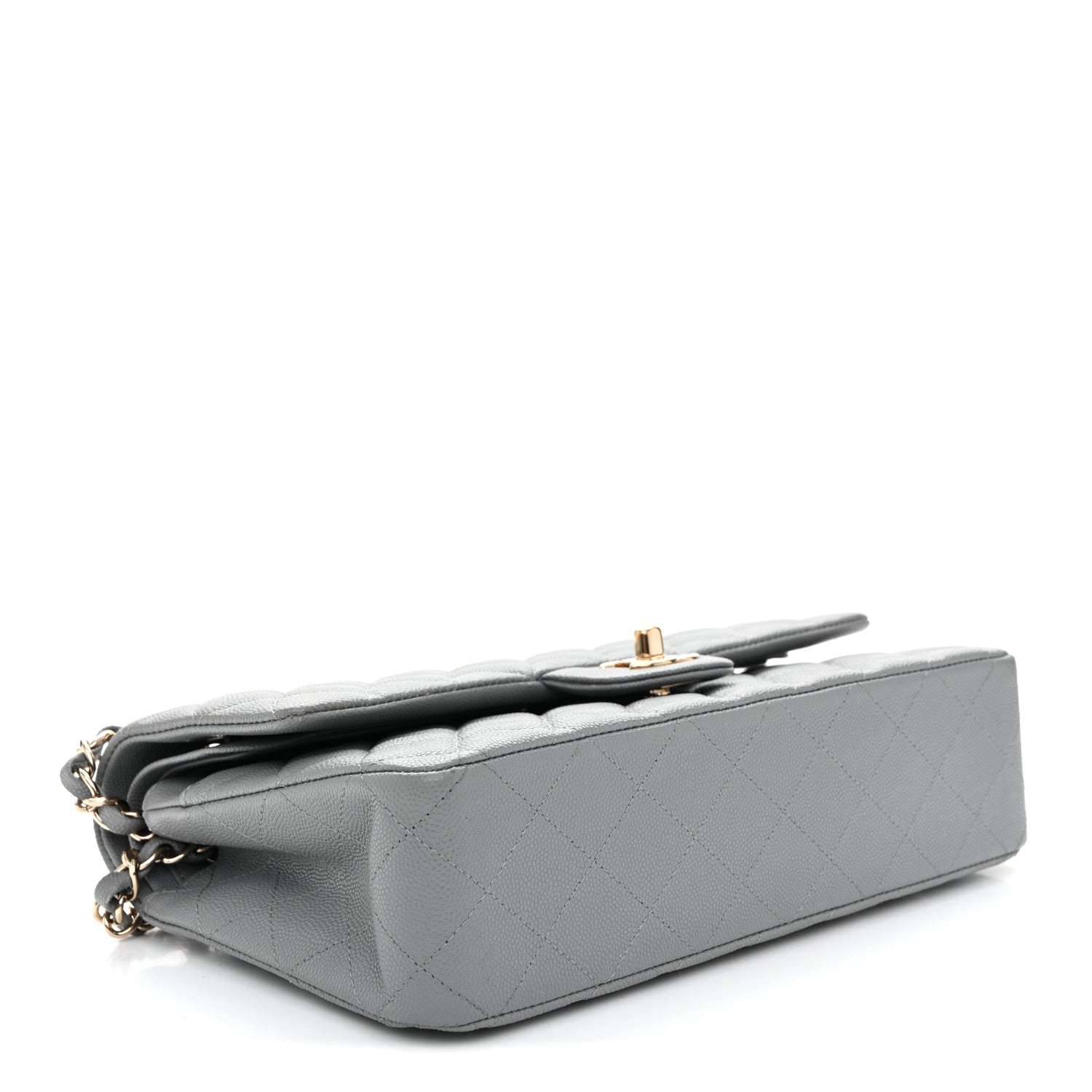Caviar Quilted Medium Double Flap Grey