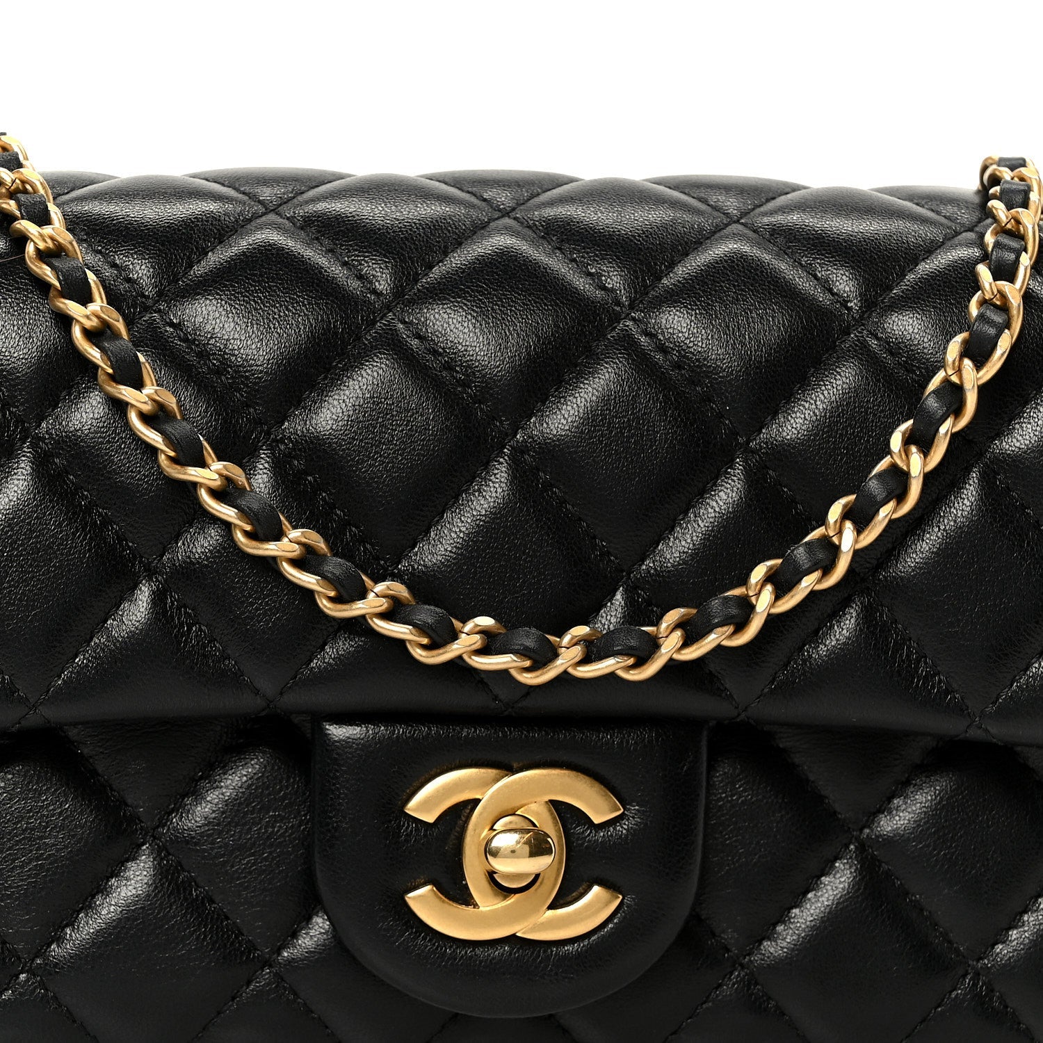 Lambskin Quilted Mini Rectangular Pearl Crush Flap Black