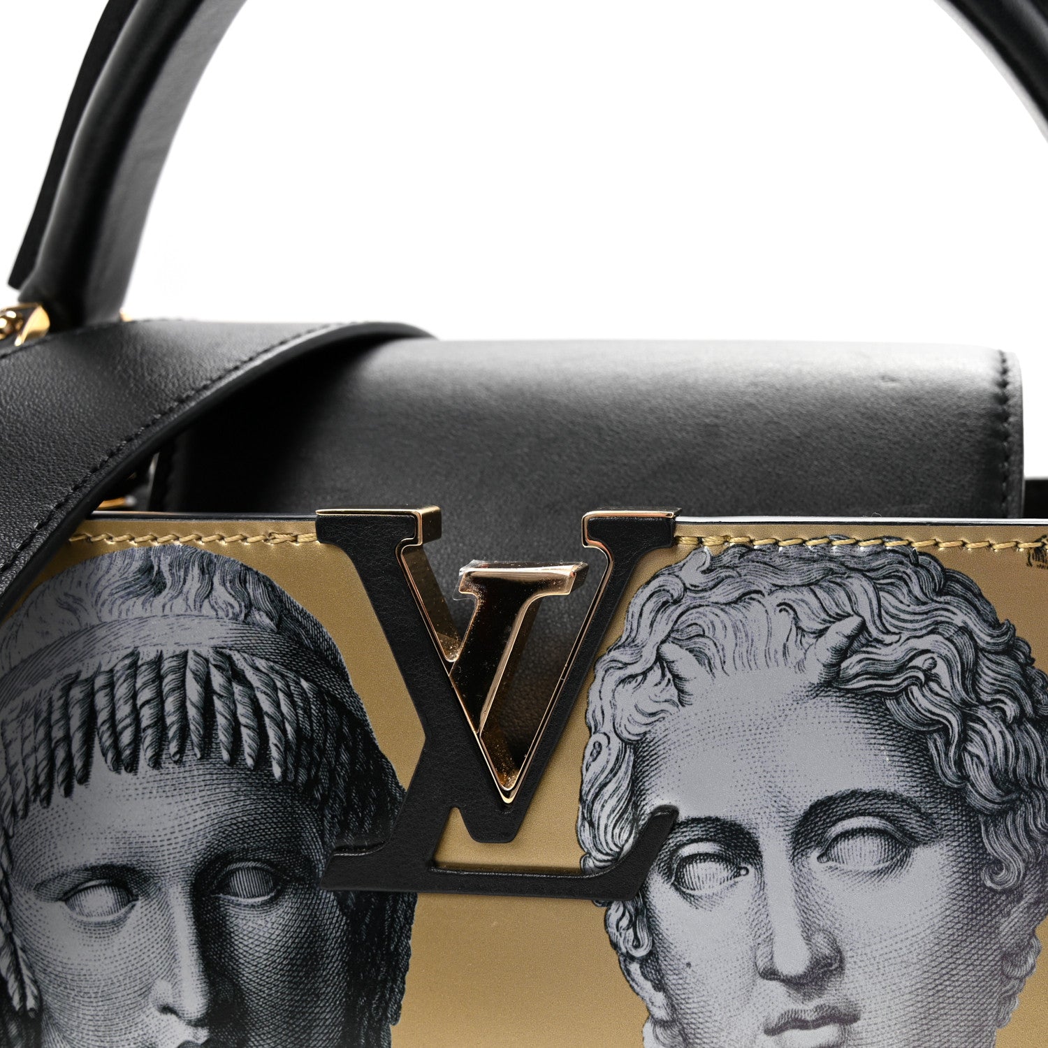X FORNASETTI Calfskin Fornasetti Capucines MM Gold
