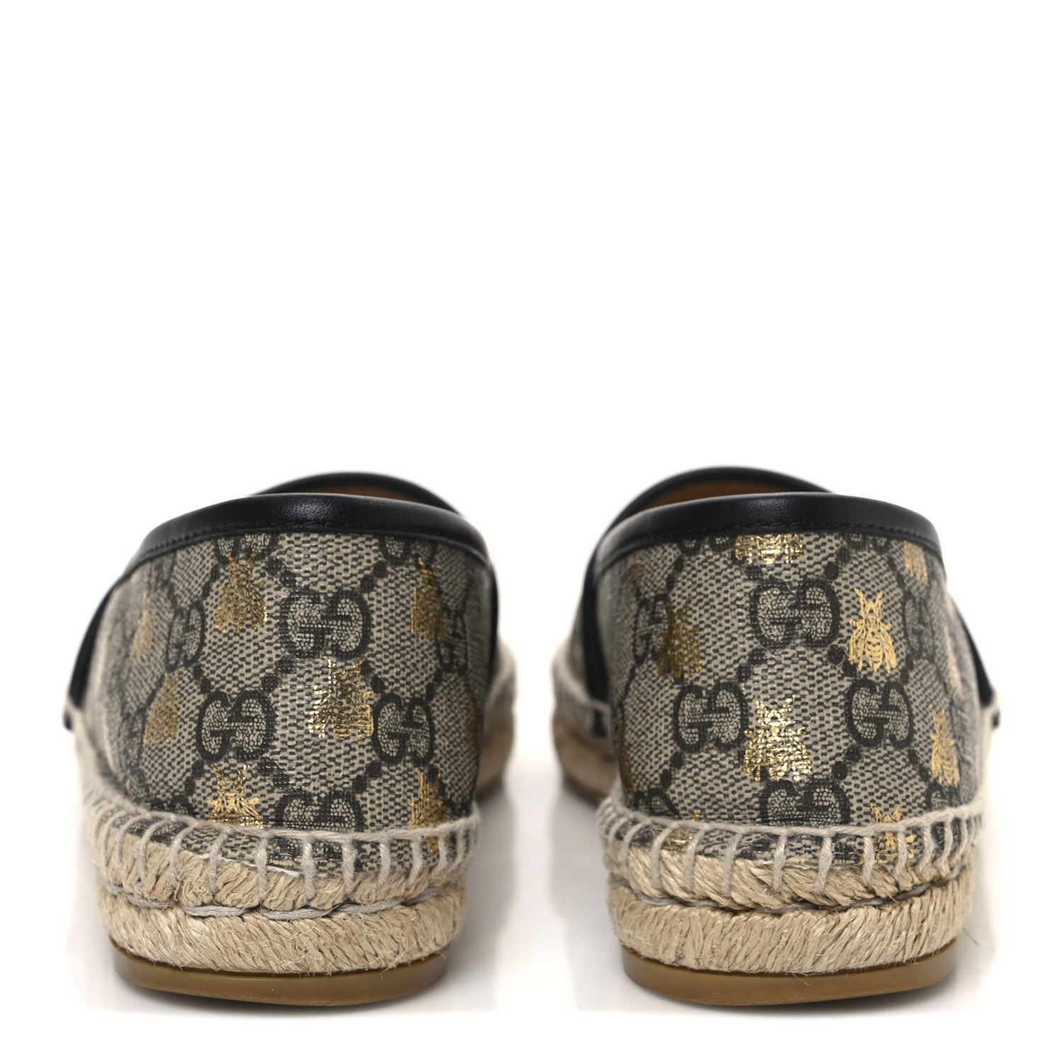GG Supreme Monogram Bees Espadrille Flats 36.5 Beige Ebony Oro Black