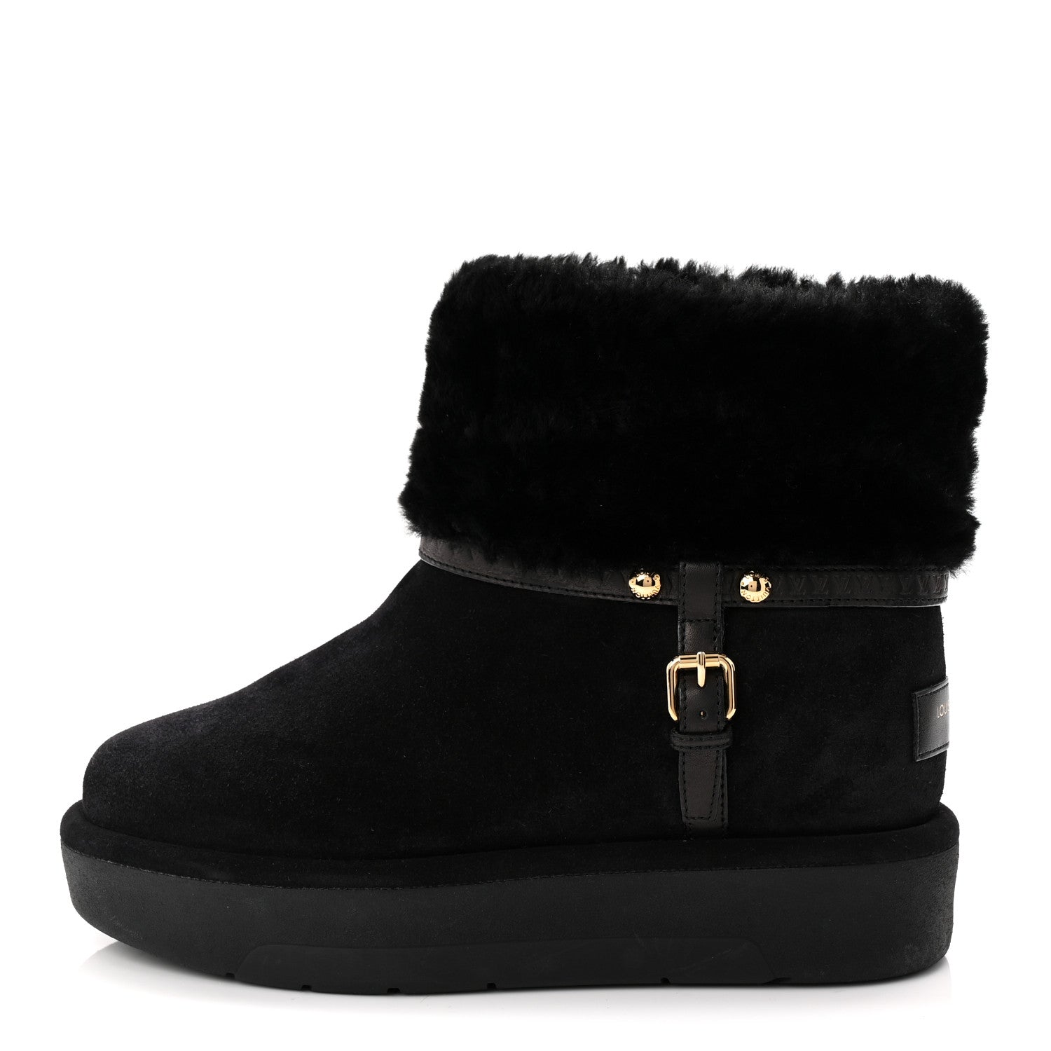 Suede Calfskin Shearling Aspen Platform Ankle Boots 37 Black