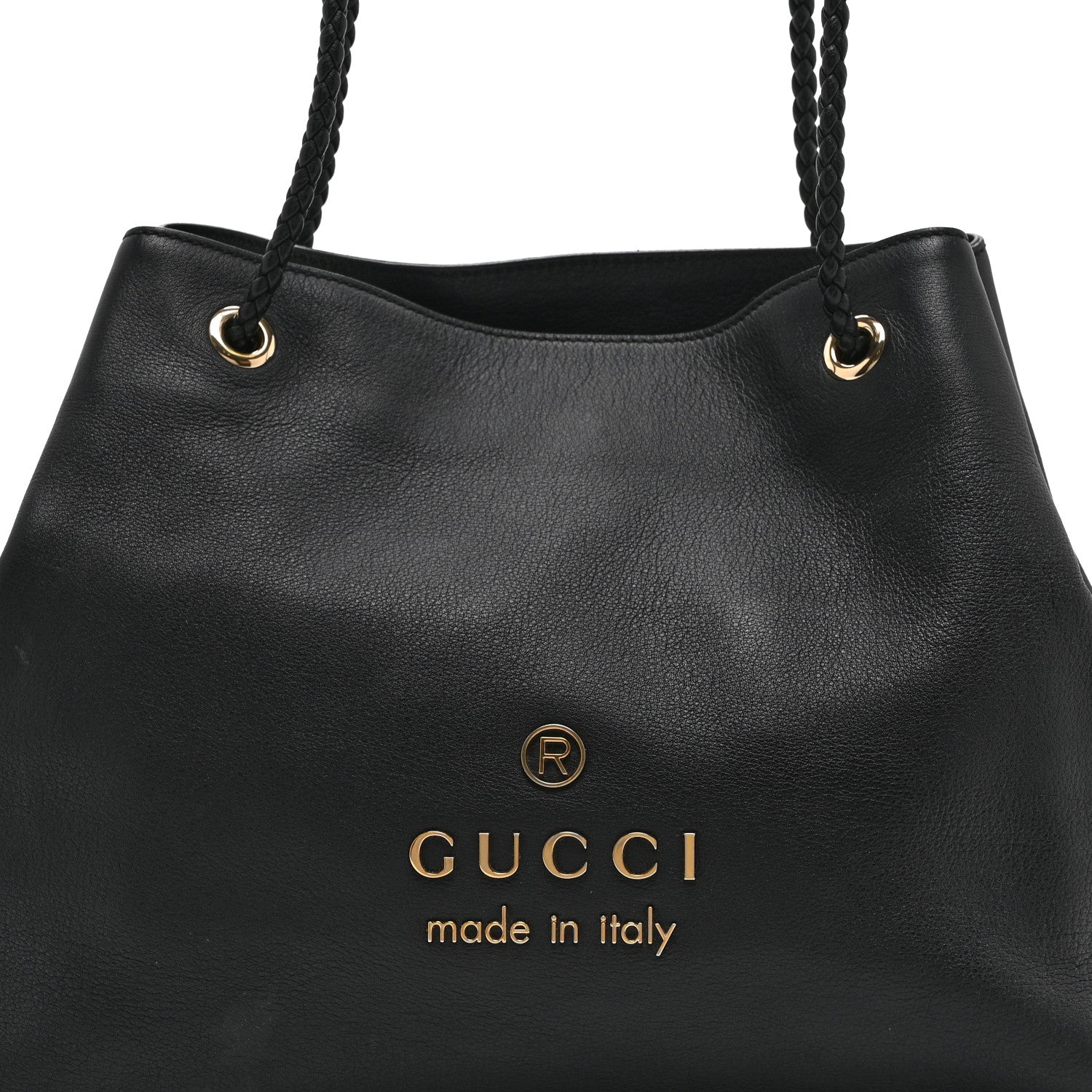 Calfskin Medium Braided Handle Gifford Tote Black