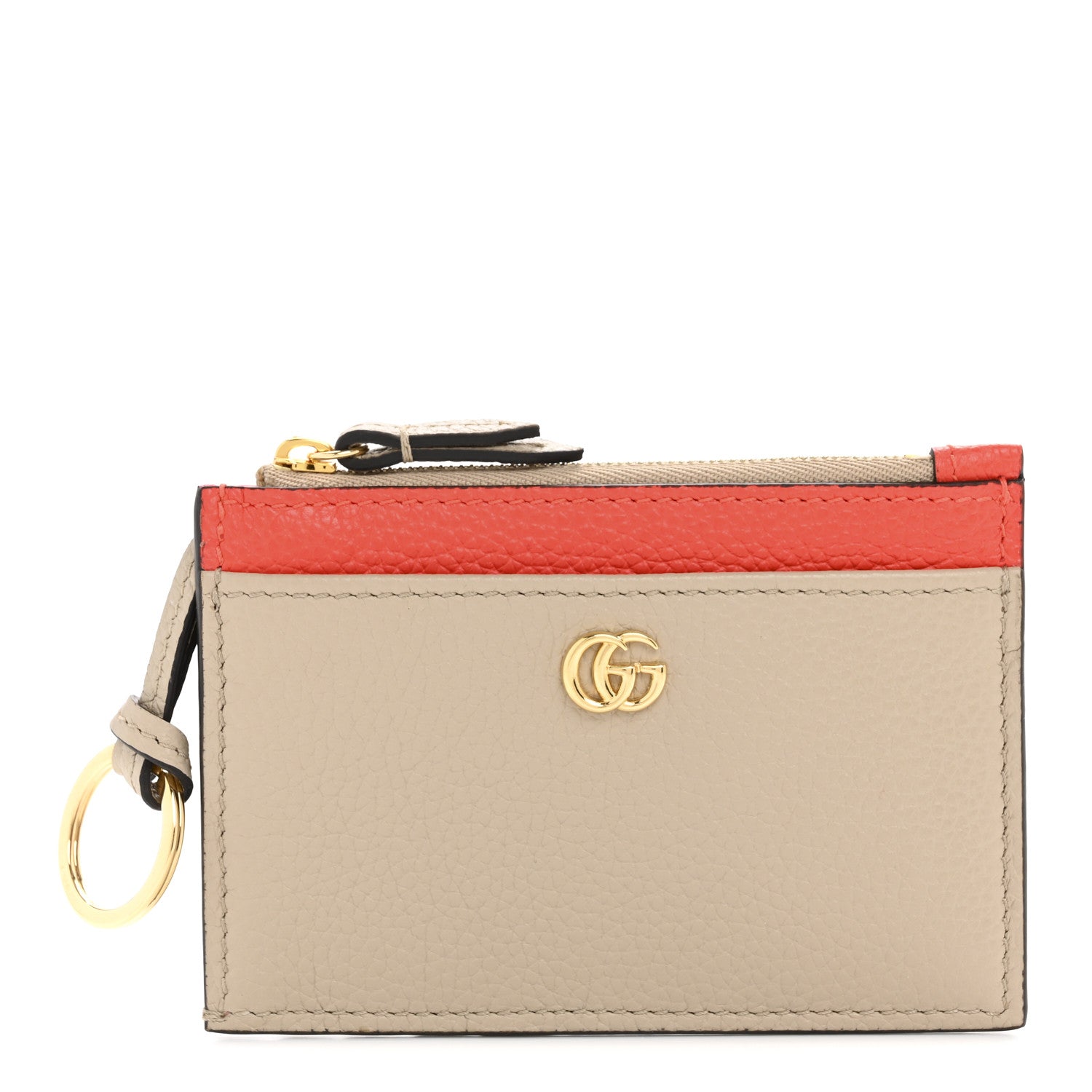 Dollar Calfskin GG Marmont Zip Key Pouch Beige Sun Orange