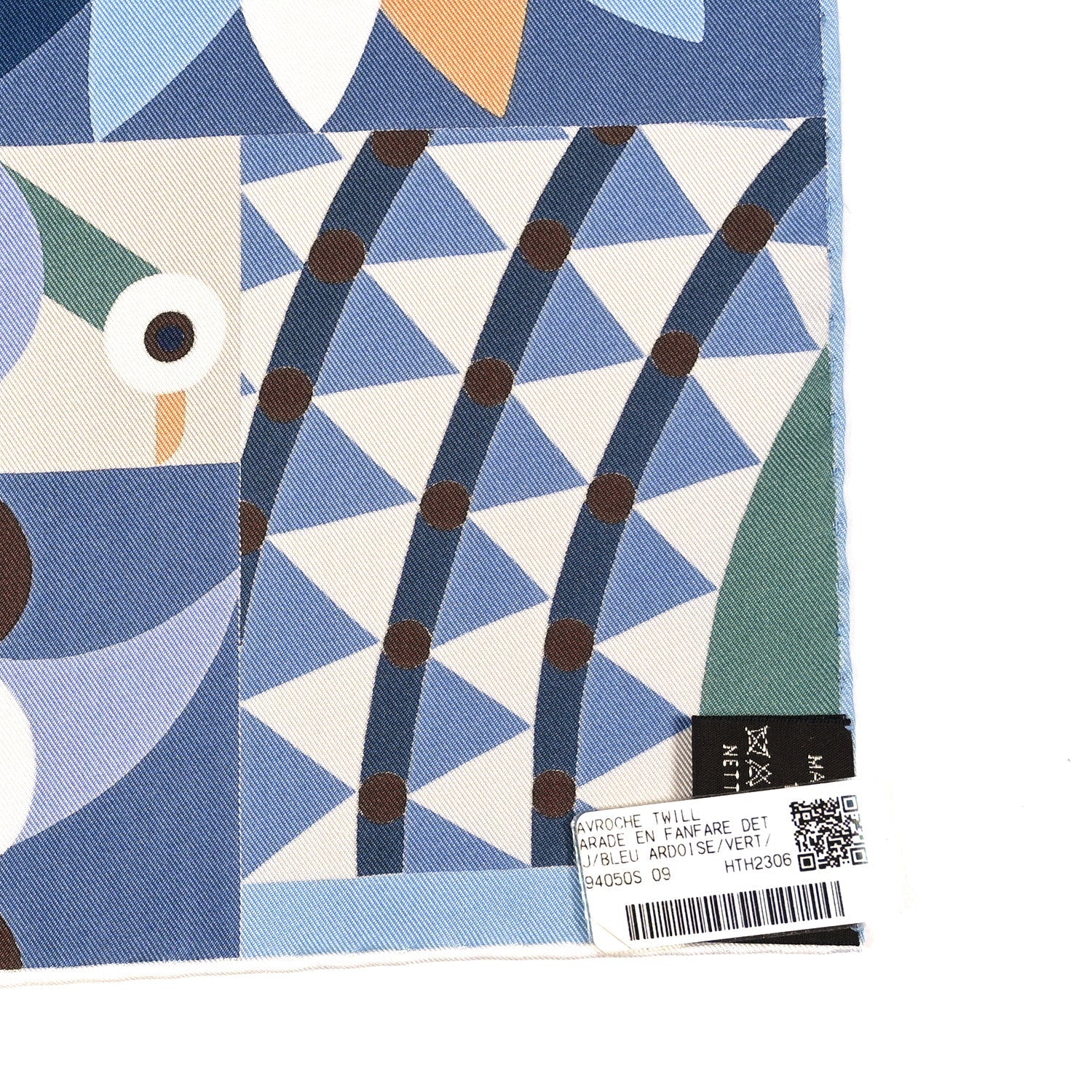 Silk Gavroche Parade En Fanfare Scarf 45 Bleu Ardoise Vert