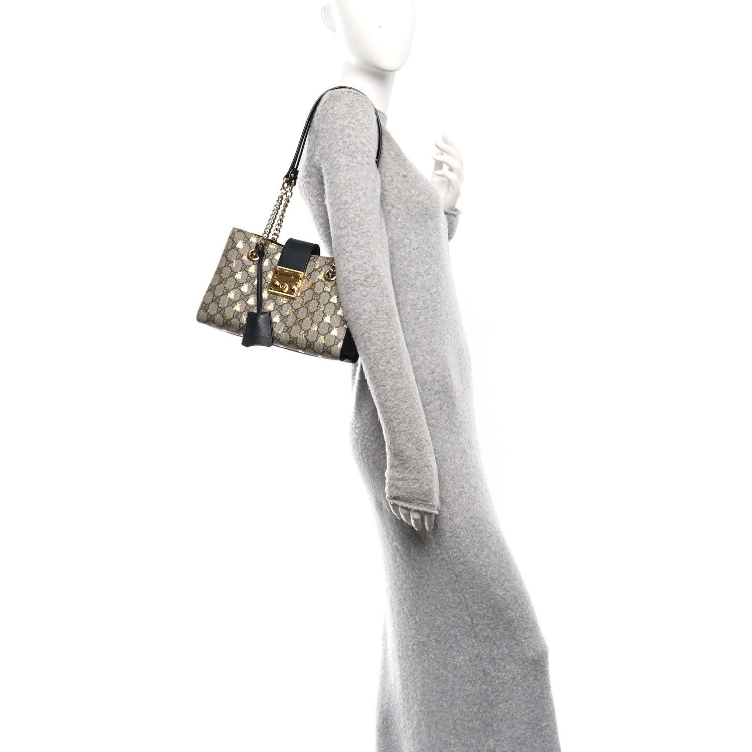 GG Supreme Monogram Bees Small Padlock Tote Beige Oro Black