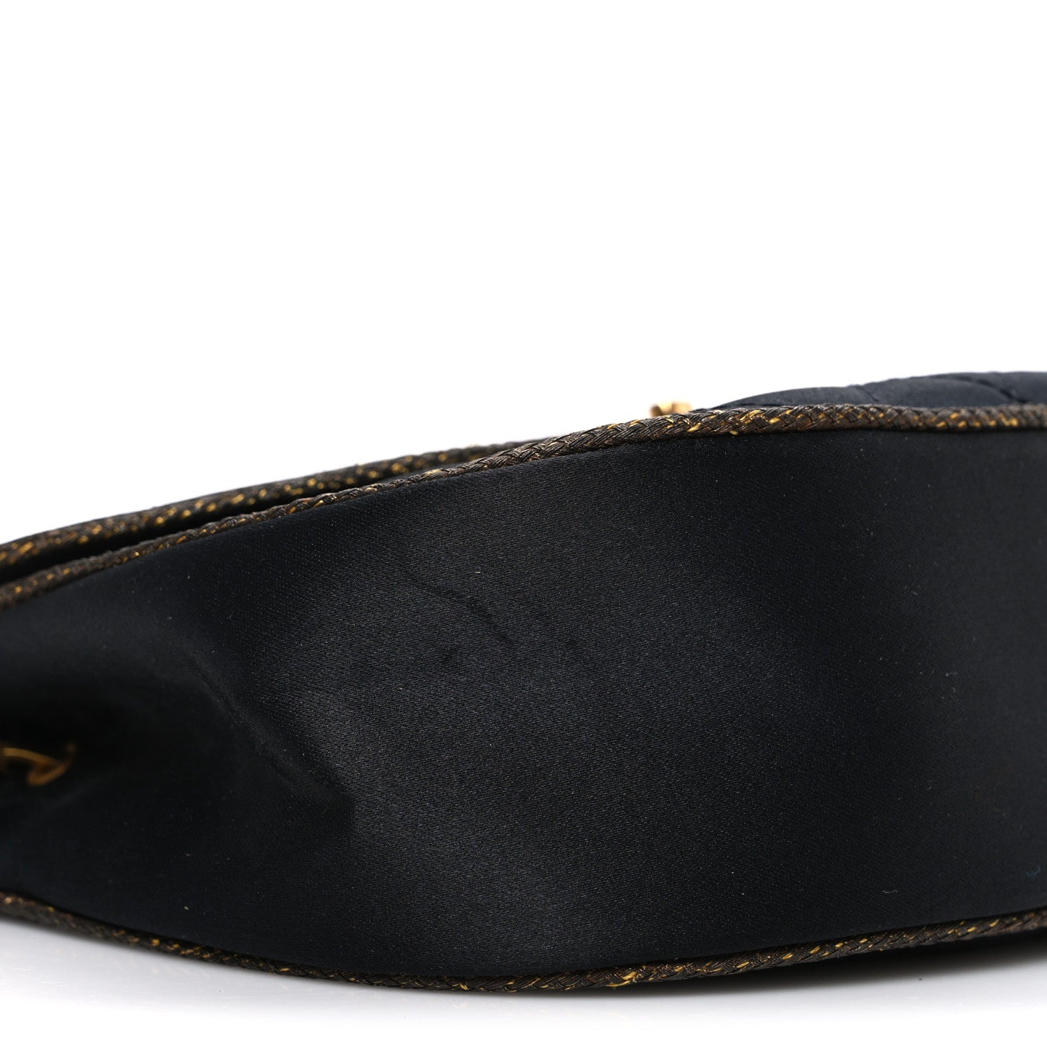Satin Quilted Flap Shoulder Bag Black Gold