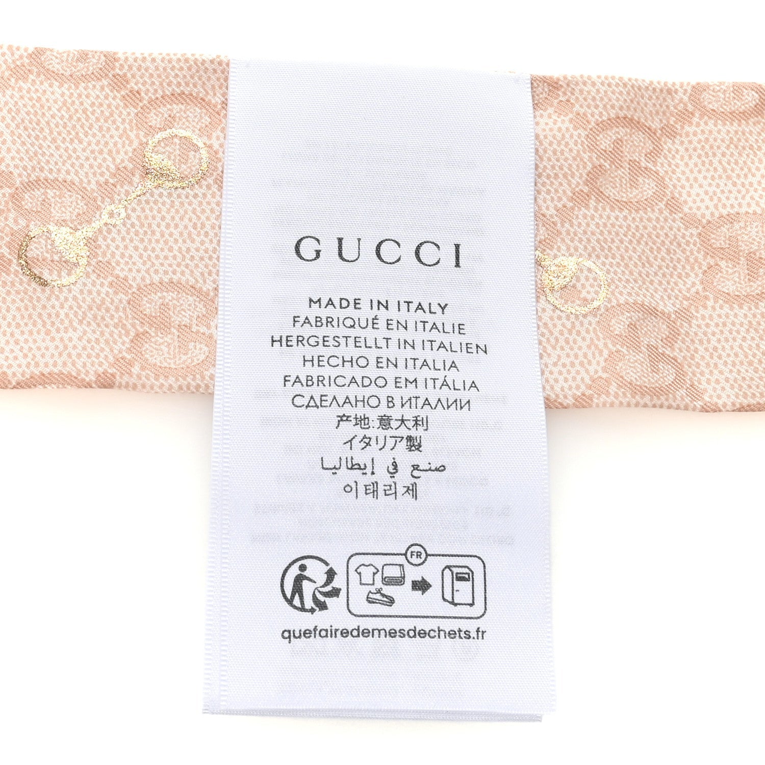 Silk Twill GG Monogram Gold Horsebity Neck Bow Scarf Pink