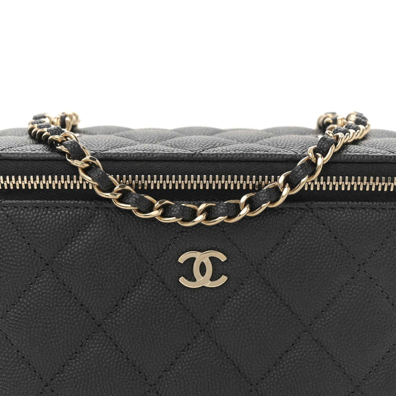 Caviar Quilted Small Vanity Case With Chain Black