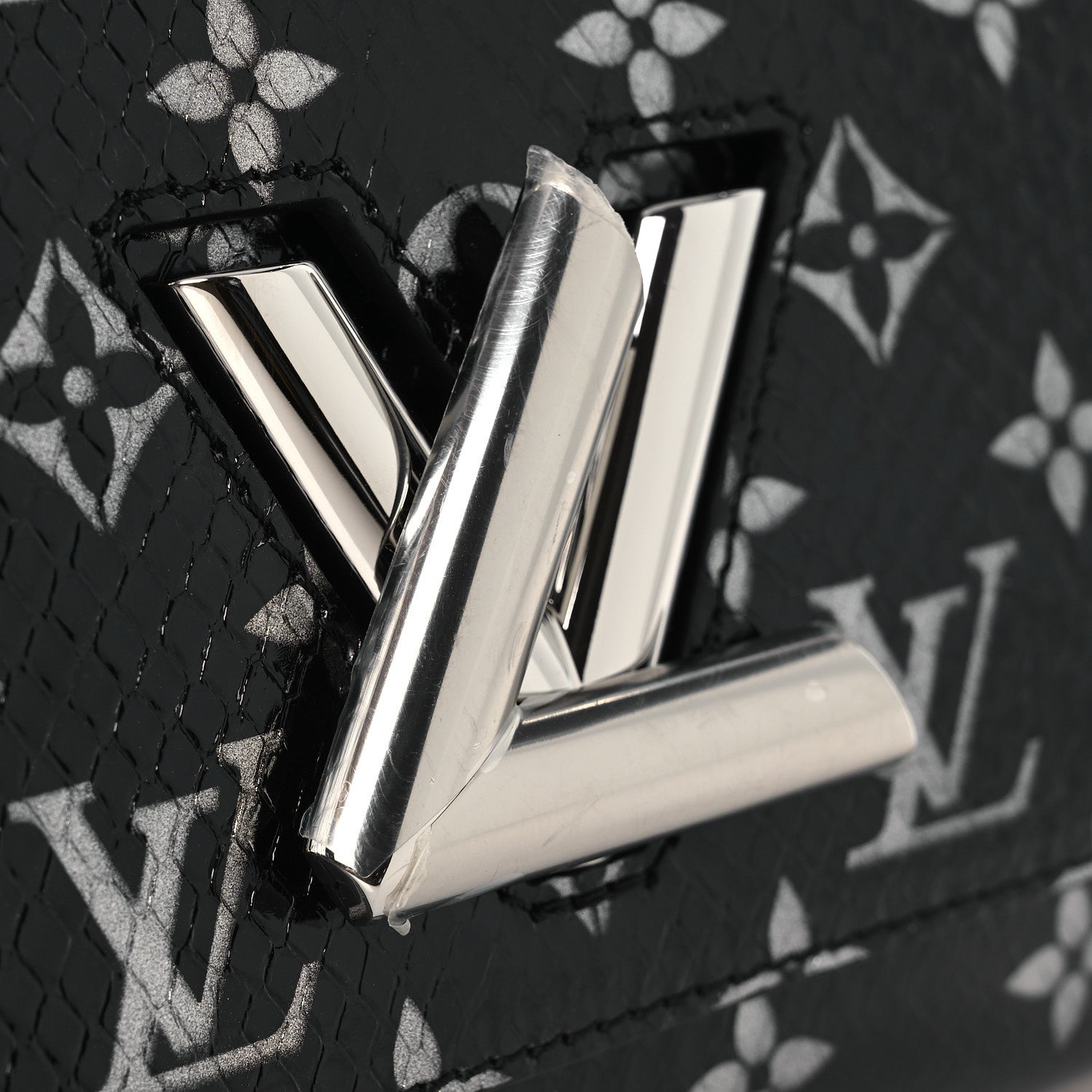 Snakeskin Monogram Twist Shoulder Bag PM Black