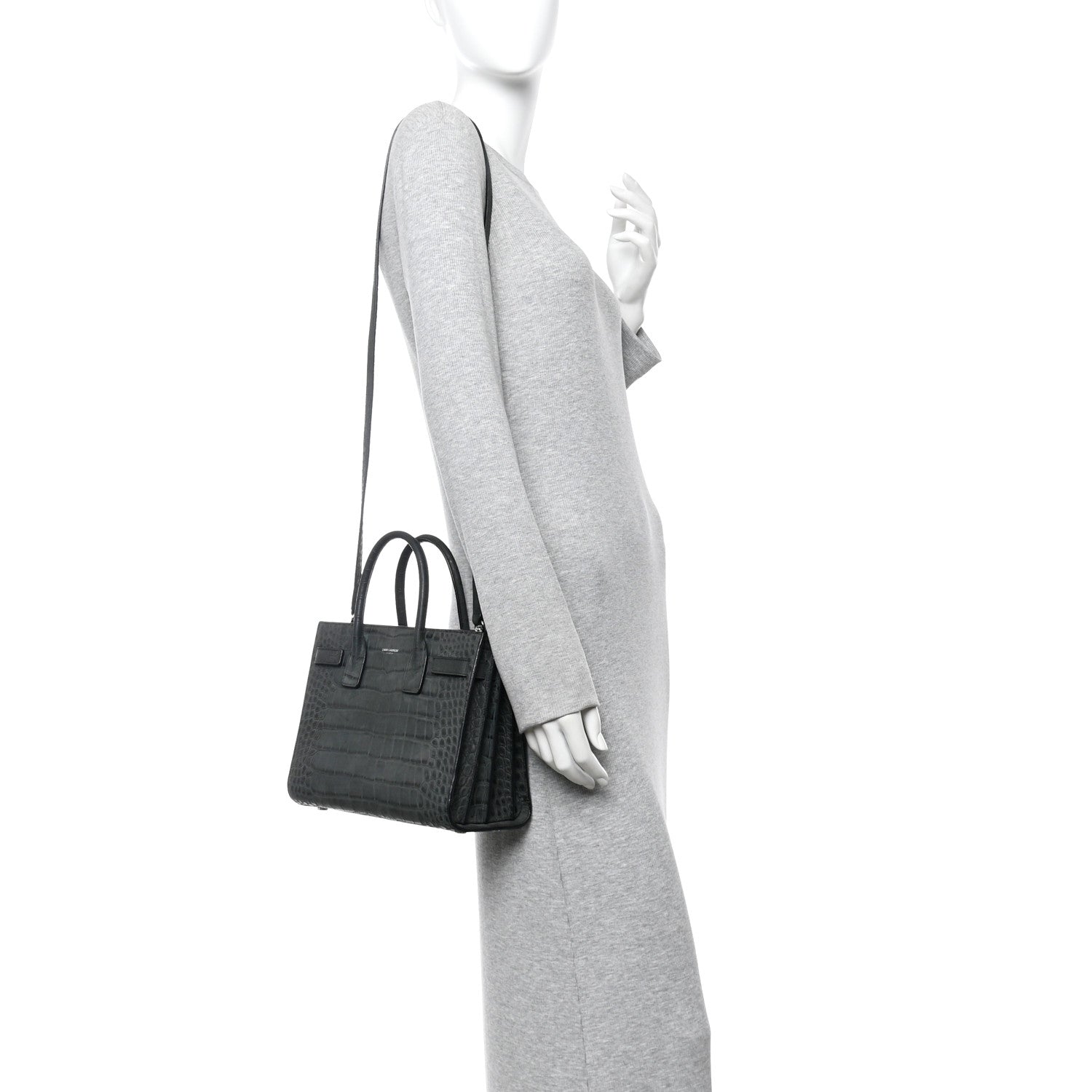 Calfskin Crocodile Embossed Baby Sac de Jour Dusty Black