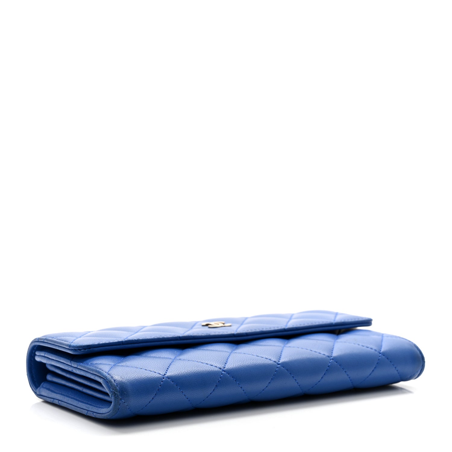 Lambskin Quilted Large Gusset Flap Wallet Blue